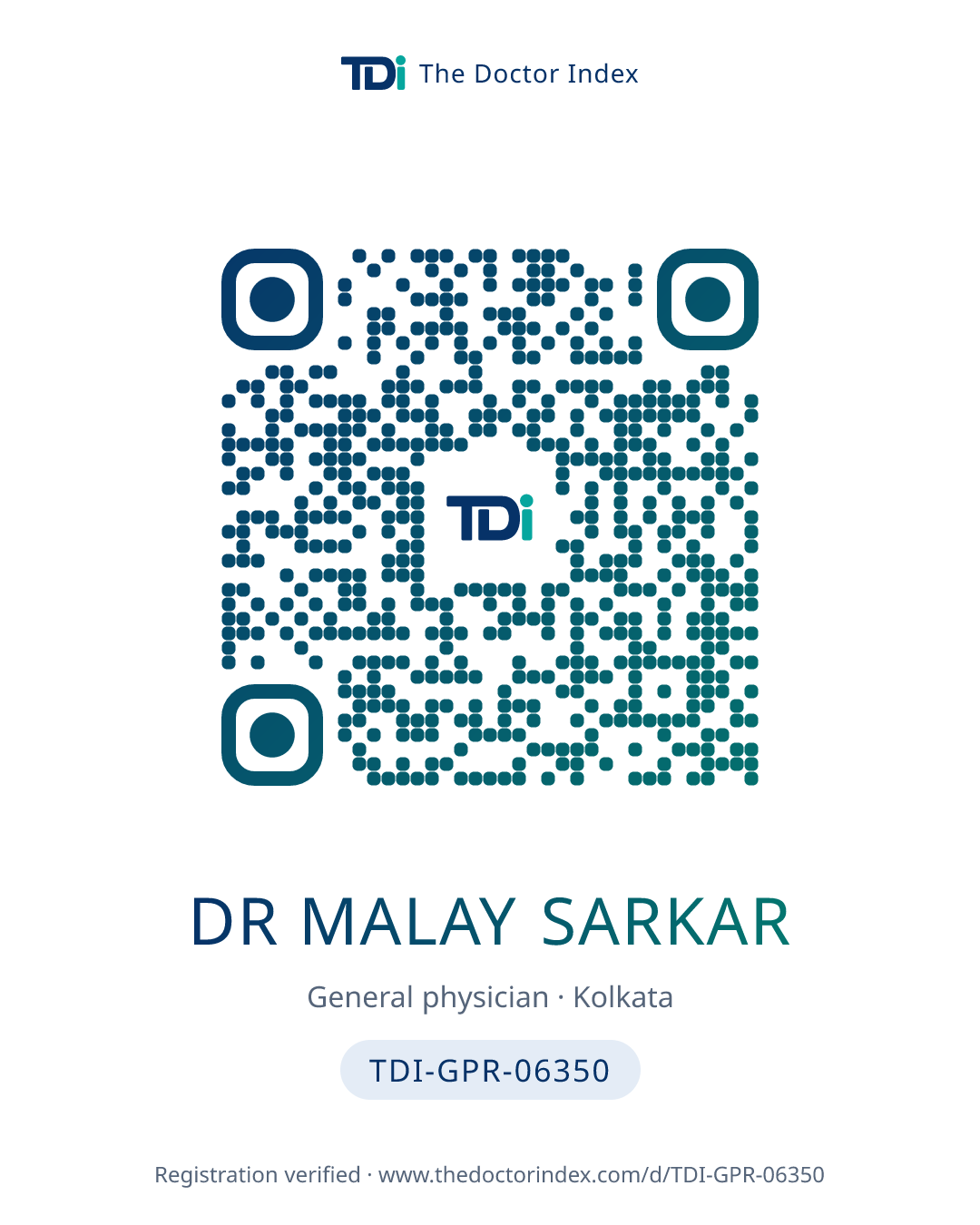 QR card for Dr Malay Sarkar, TDI-GPR-06350