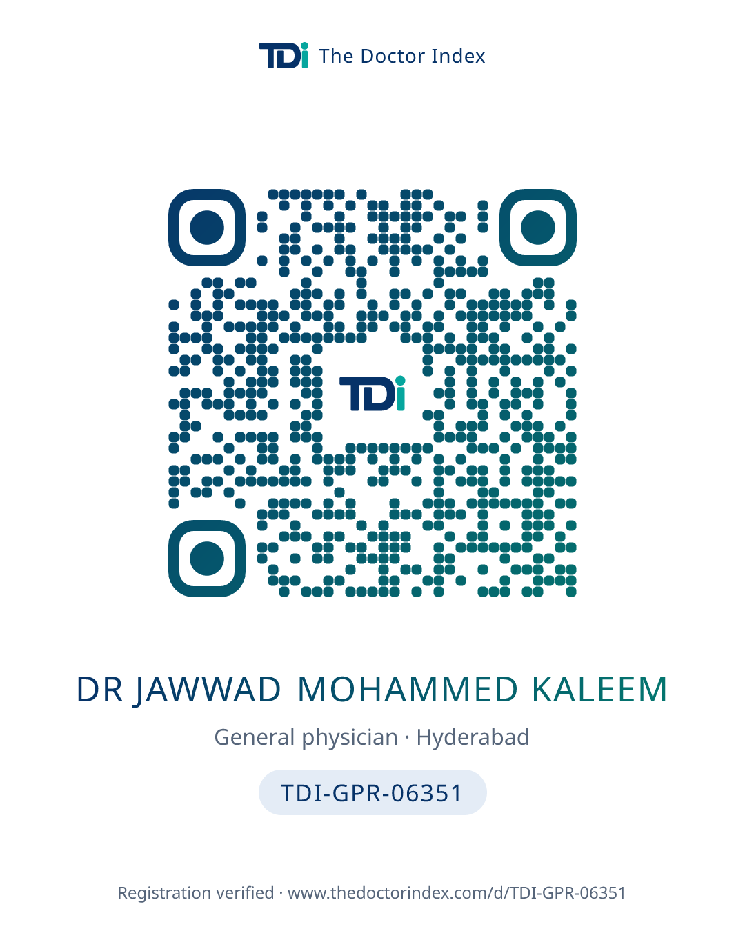 QR card for Dr Jawwad Mohammed Kaleem, TDI-GPR-06351