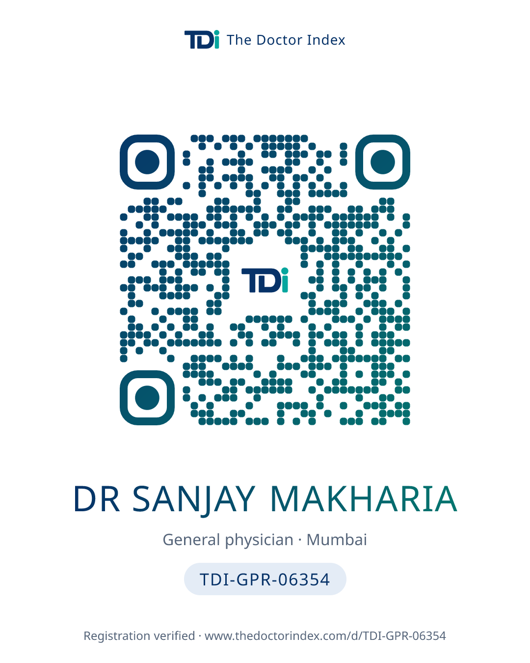QR card for Dr Sanjay Makharia, TDI-GPR-06354