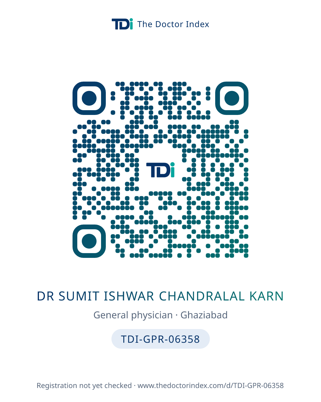 QR card for Dr Sumit Ishwar Chandralal Karn, TDI-GPR-06358