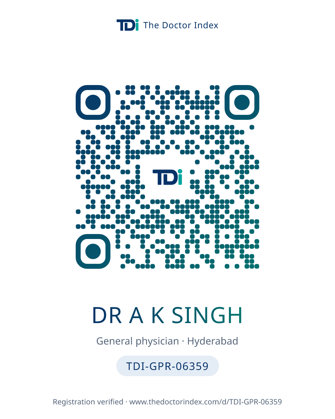 QR card for Dr A K Singh, TDI-GPR-06359