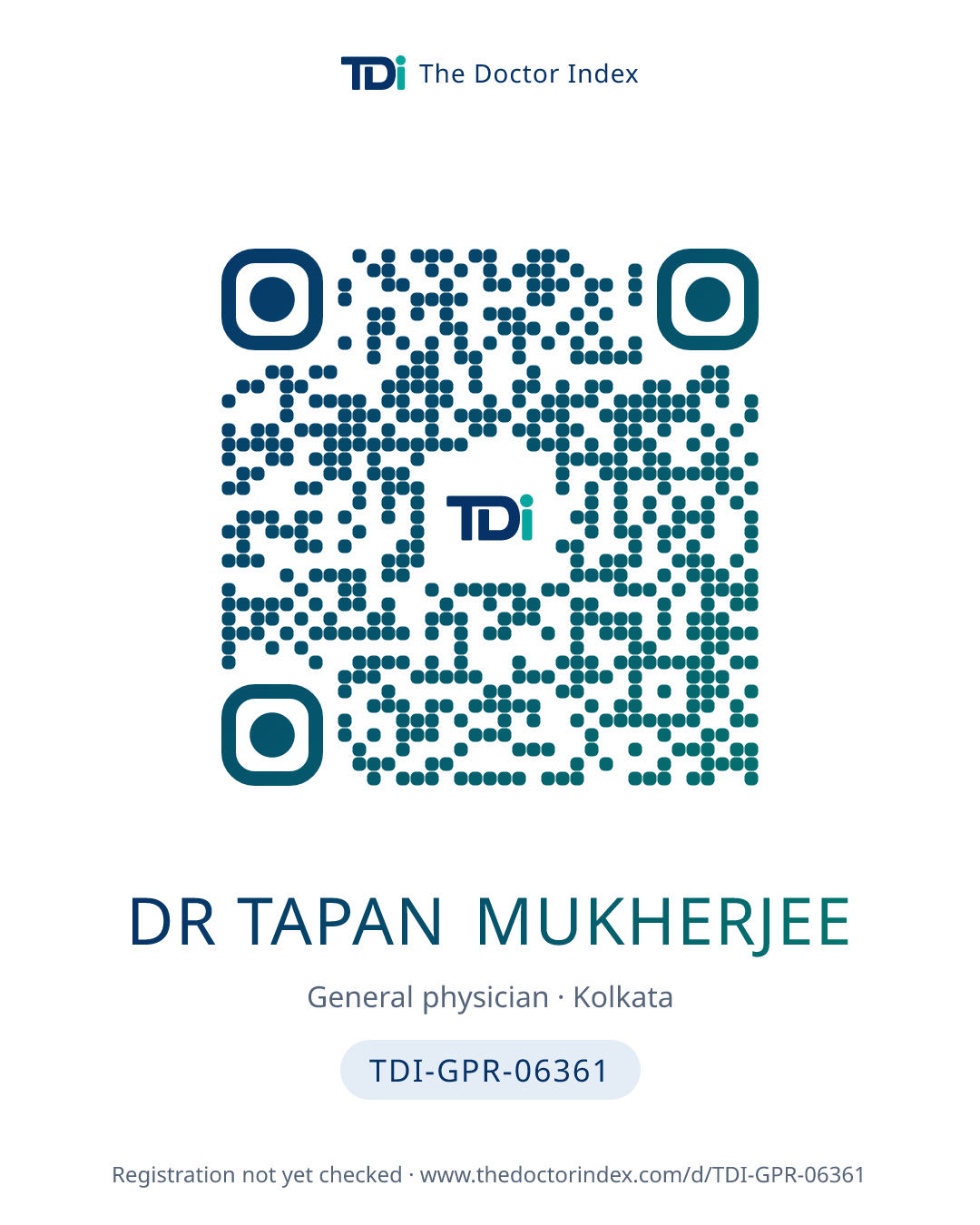 QR card for Dr Tapan Mukherjee, TDI-GPR-06361