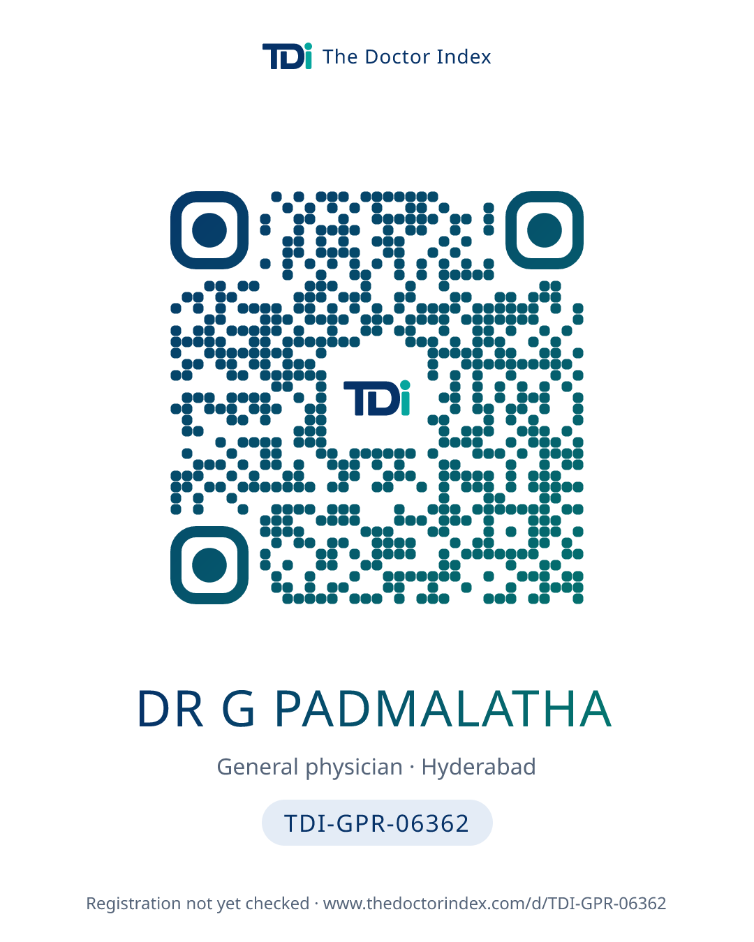QR card for Dr G Padmalatha, TDI-GPR-06362