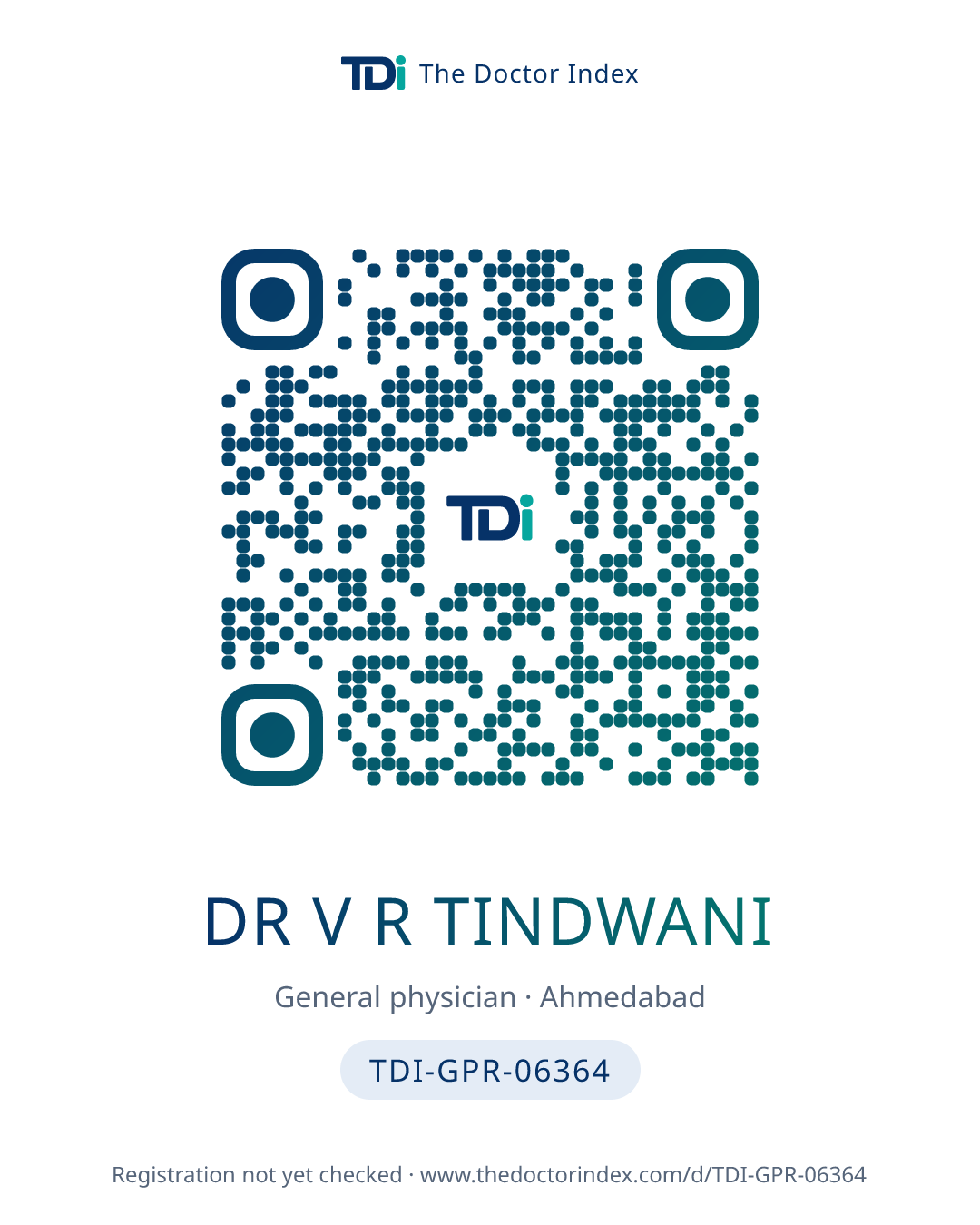 QR card for Dr V R Tindwani, TDI-GPR-06364