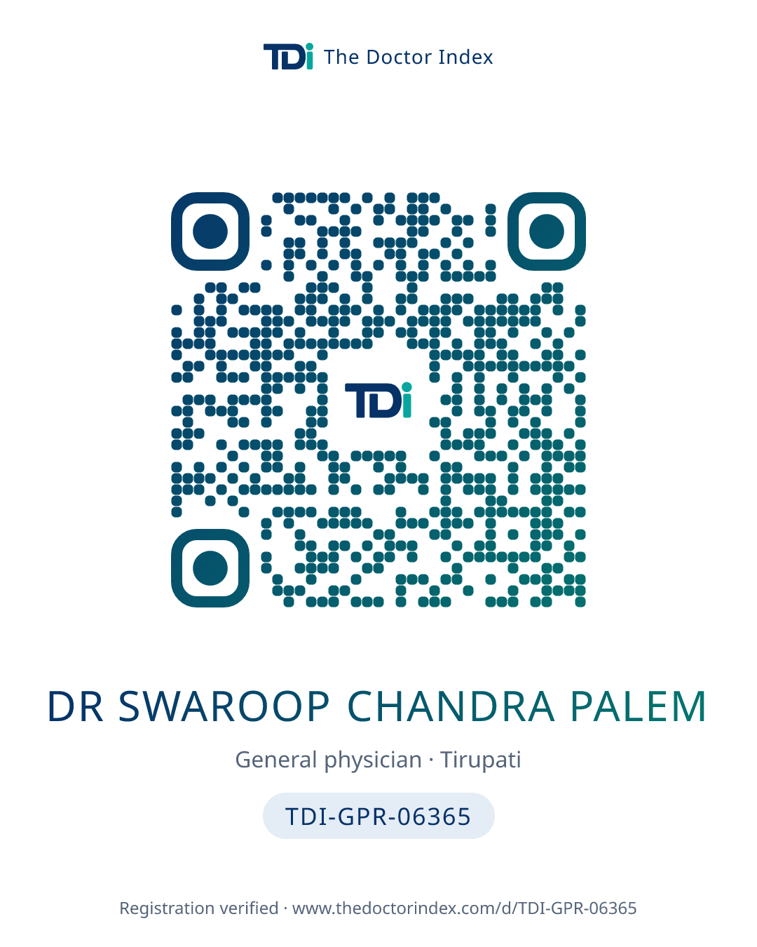 QR card for Dr Swaroop Chandra Palem, TDI-GPR-06365
