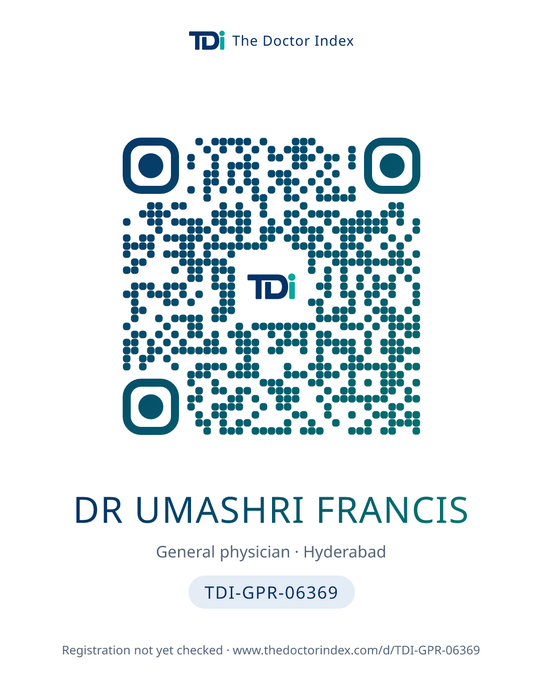 QR card for Dr Umashri Francis, TDI-GPR-06369