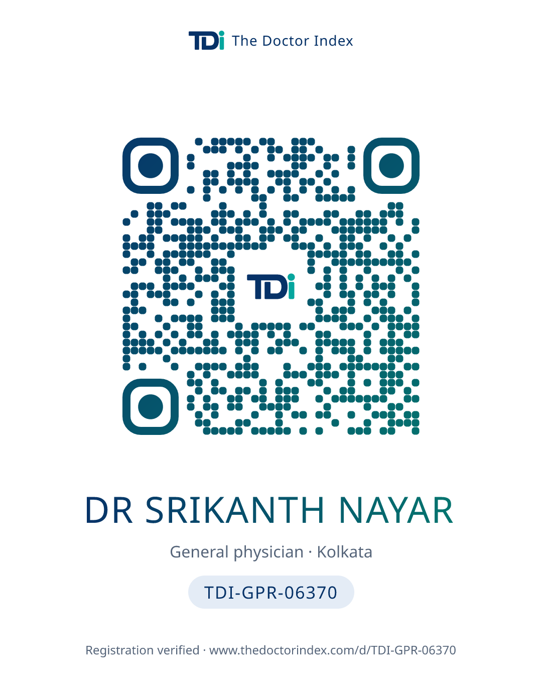 QR card for Dr Srikanth Nayar, TDI-GPR-06370