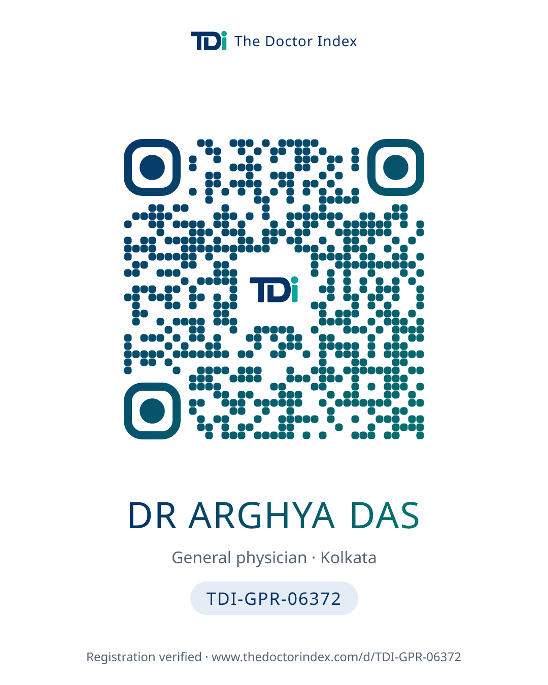 QR card for Dr Arghya Das, TDI-GPR-06372