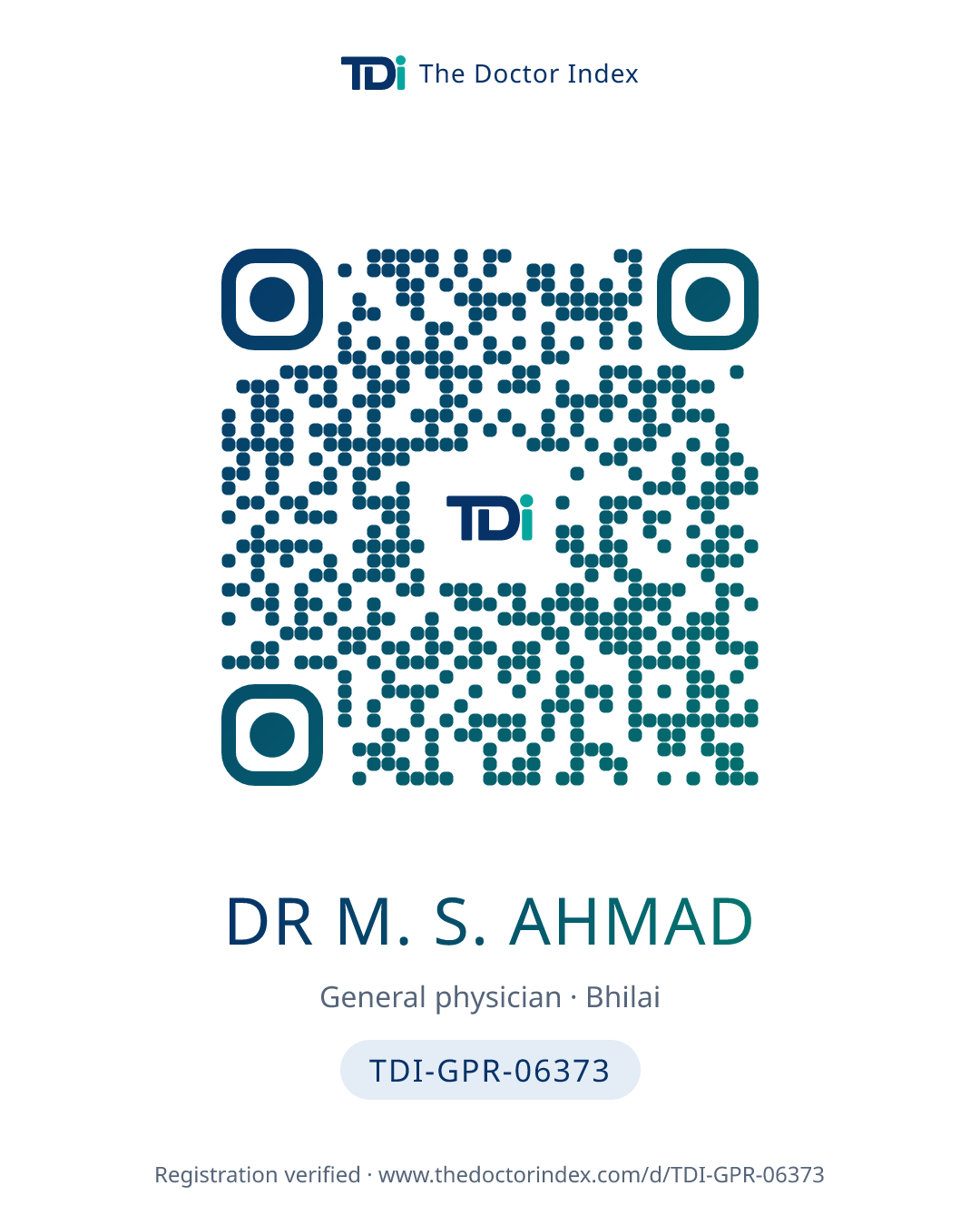 QR card for Dr M. S. Ahmad, TDI-GPR-06373
