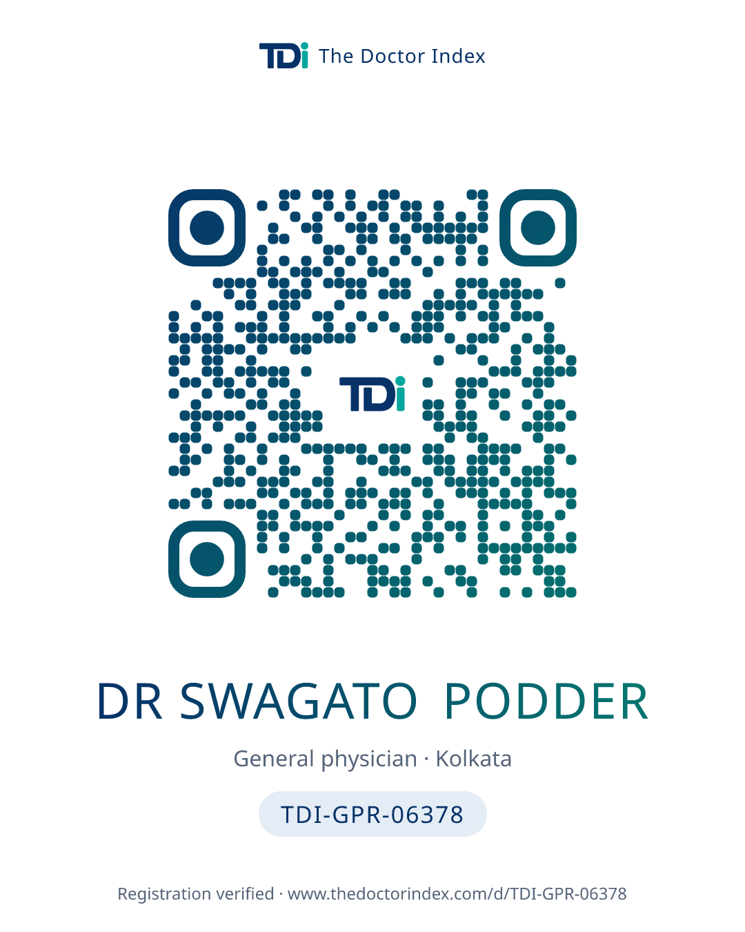 QR card for Dr Swagato Podder, TDI-GPR-06378