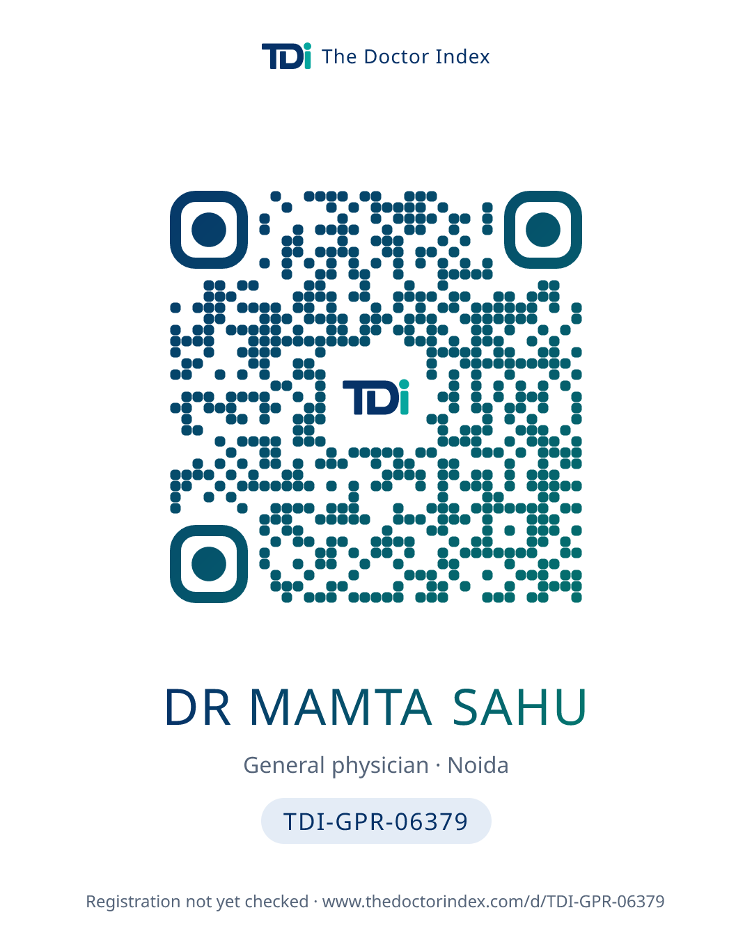 QR card for Dr Mamta Sahu, TDI-GPR-06379