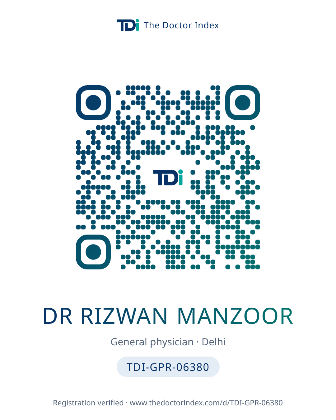 QR card for Dr Rizwan Manzoor, TDI-GPR-06380