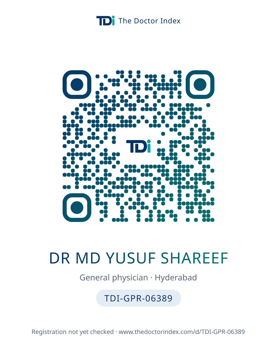 QR card for Dr Md Yusuf Shareef, TDI-GPR-06389