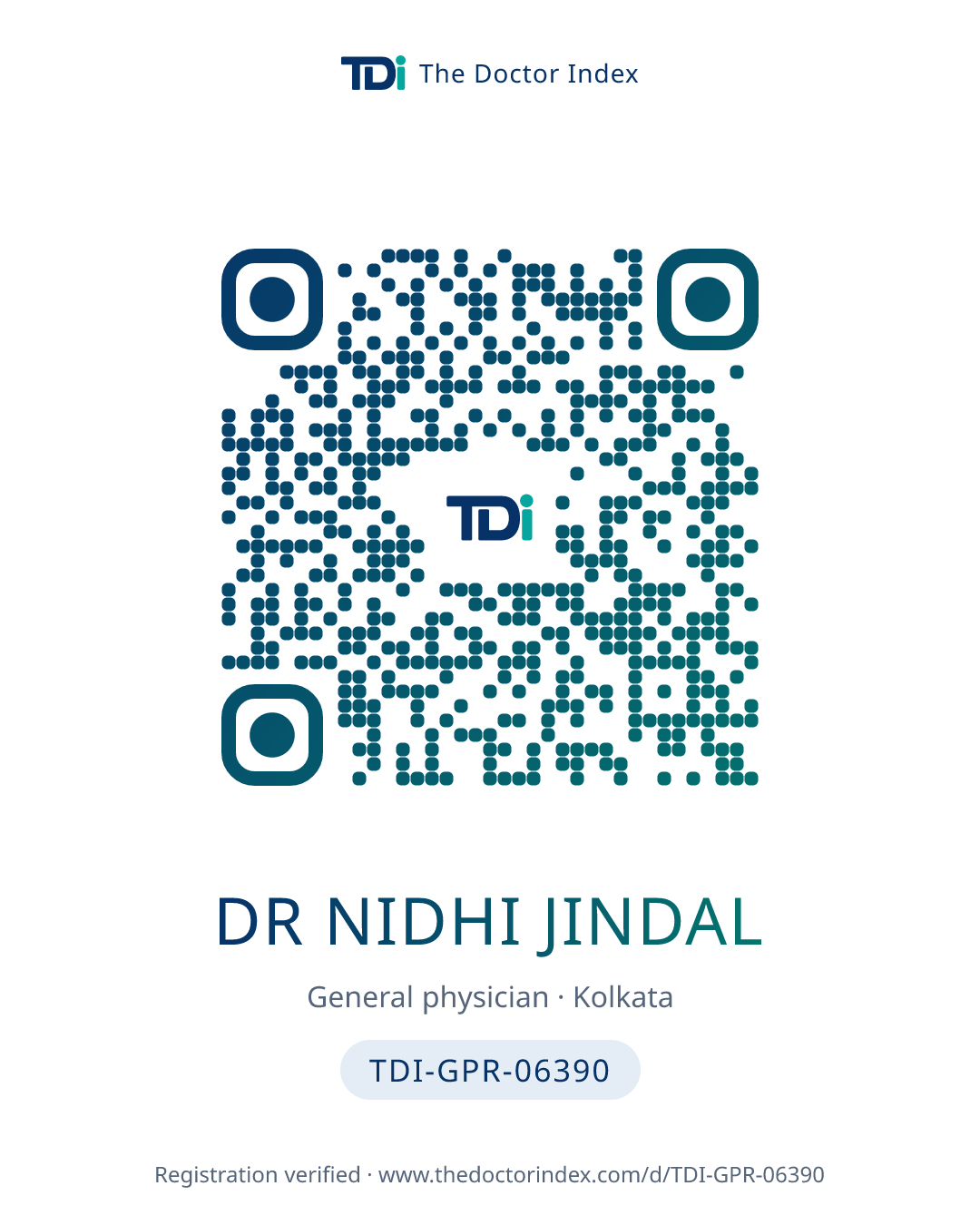 QR card for Dr Nidhi Jindal, TDI-GPR-06390