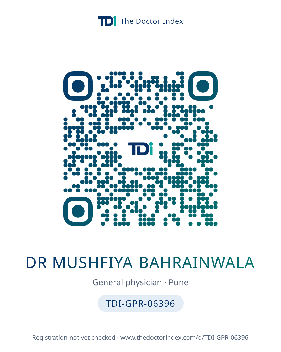 QR card for Dr Mushfiya Bahrainwala, TDI-GPR-06396