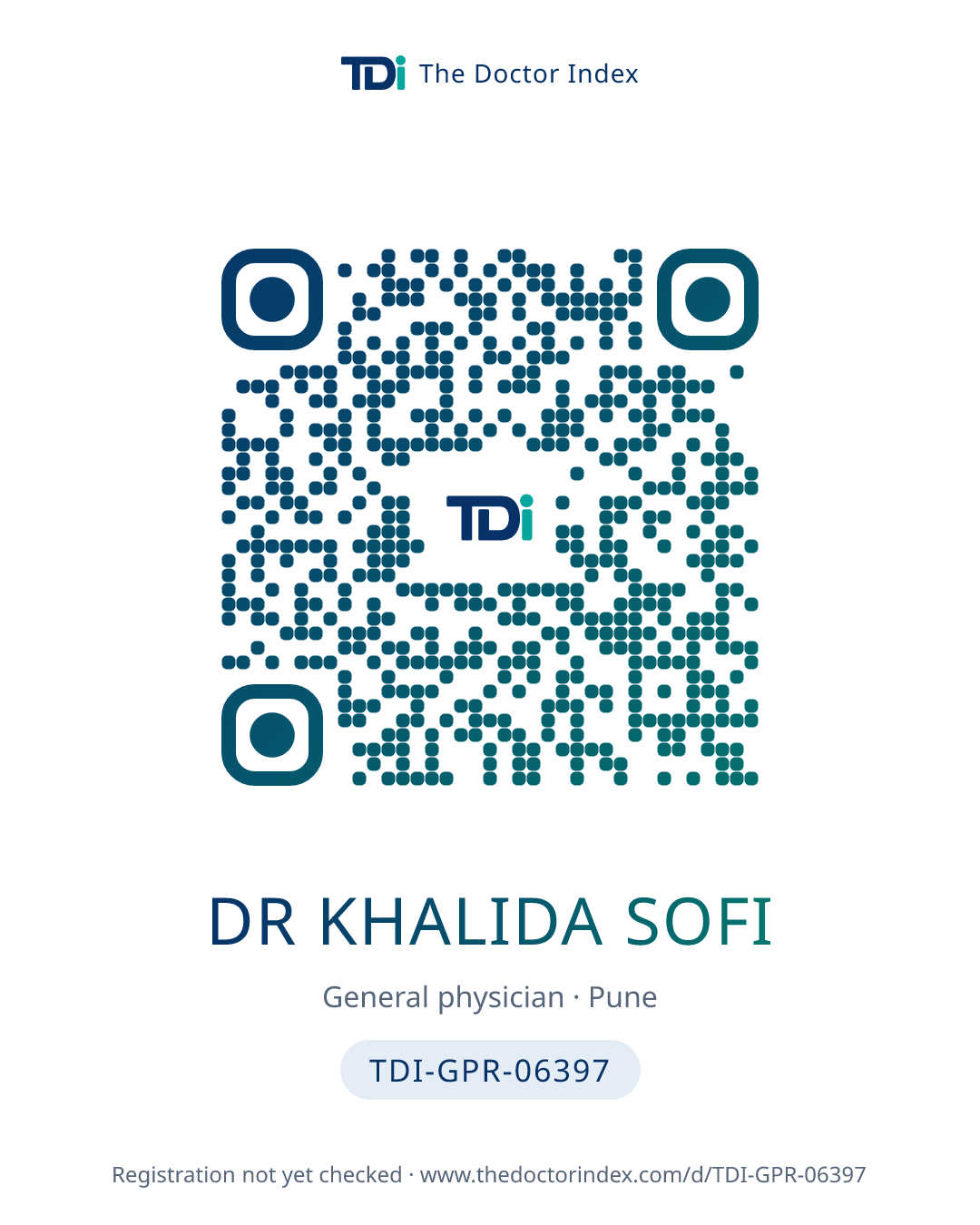 QR card for Dr Khalida Sofi, TDI-GPR-06397