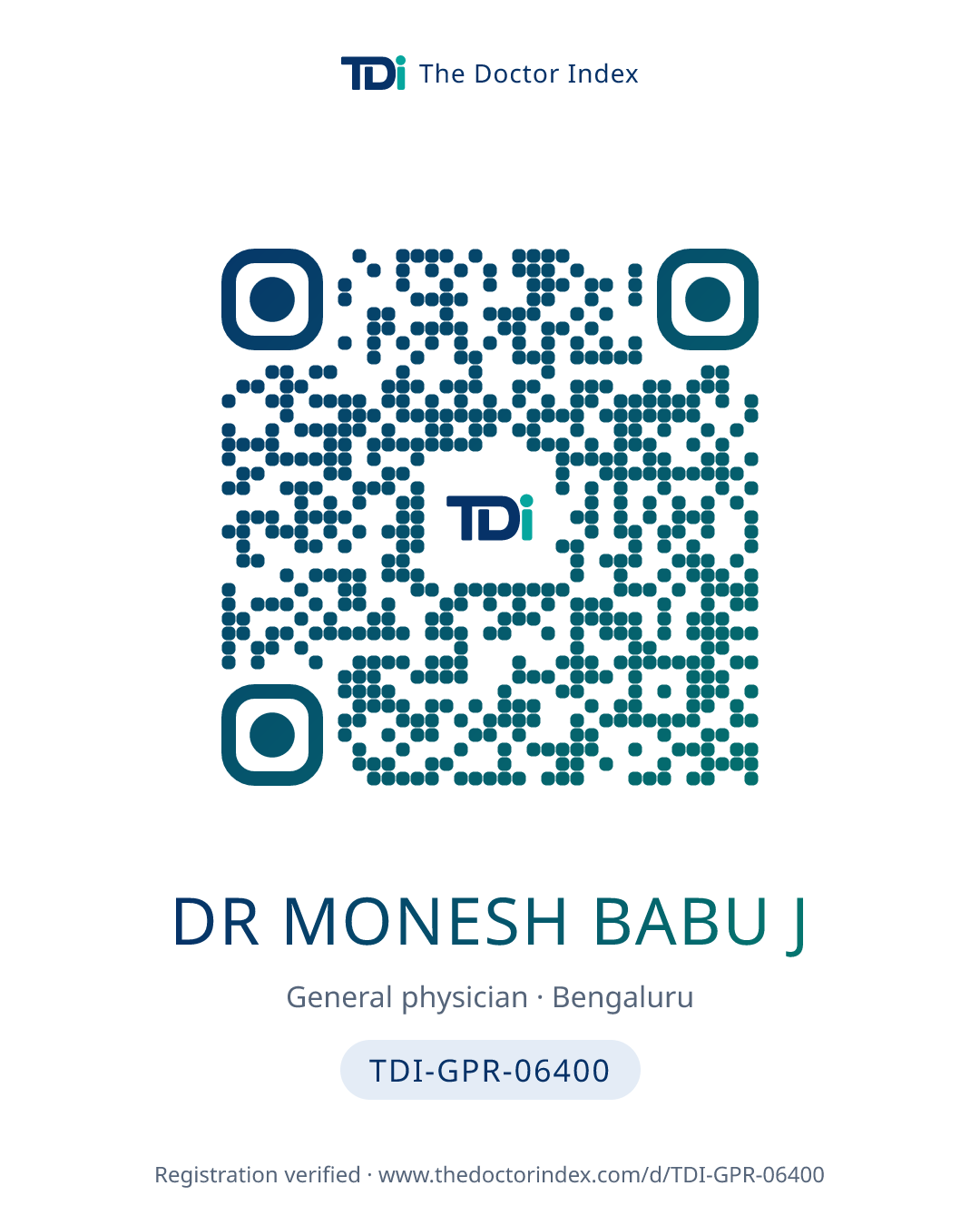 QR card for Dr Monesh Babu J, TDI-GPR-06400
