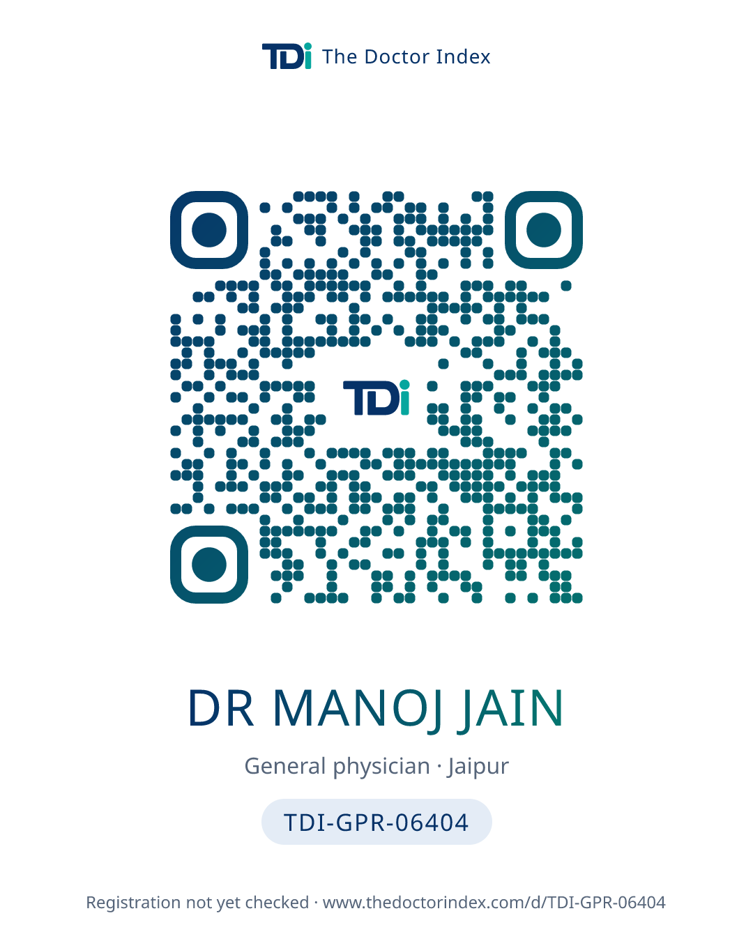 QR card for Dr Manoj Jain, TDI-GPR-06404