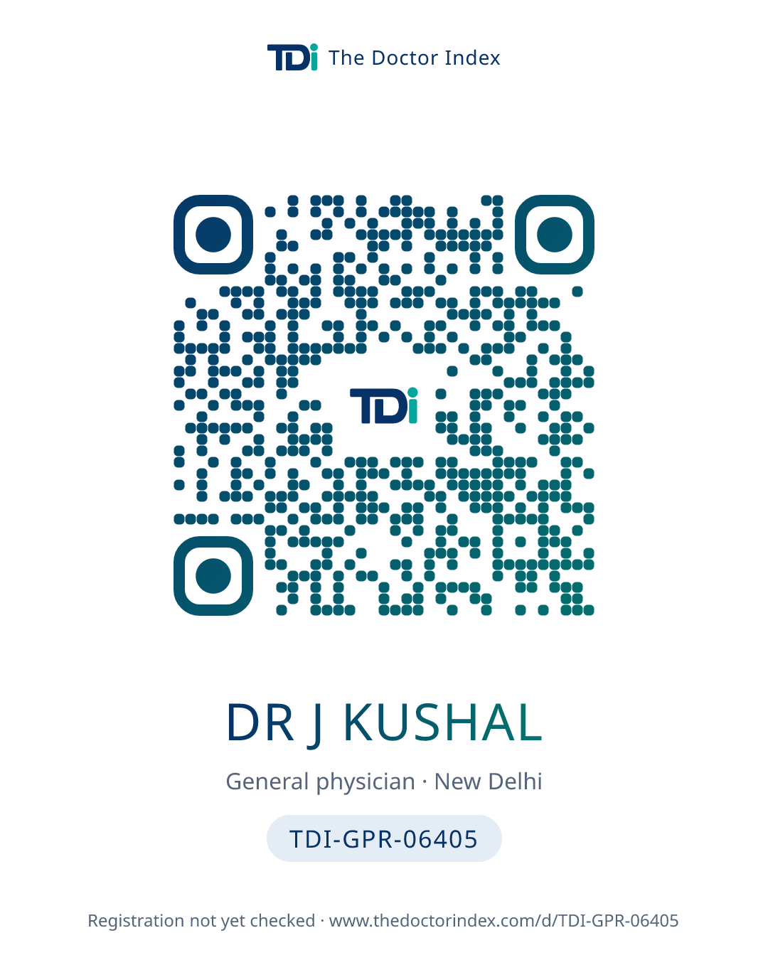 QR card for Dr J Kushal, TDI-GPR-06405