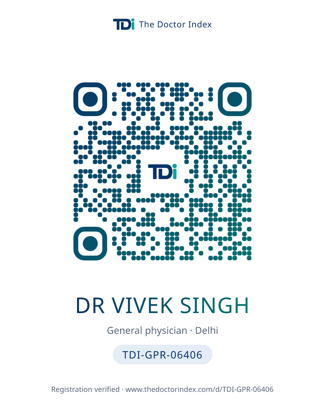 QR card for Dr Vivek Singh, TDI-GPR-06406