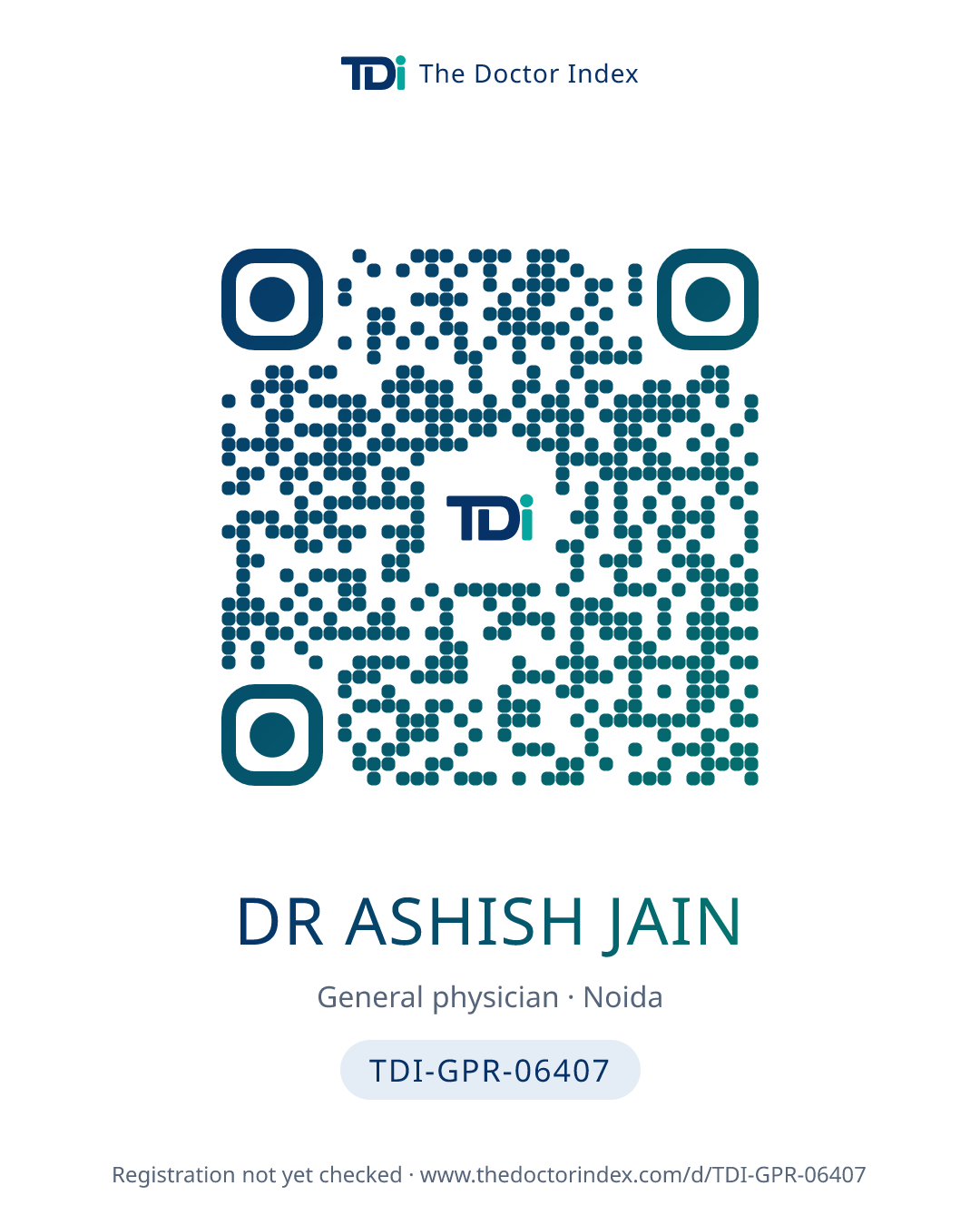 QR card for Dr Ashish Jain, TDI-GPR-06407