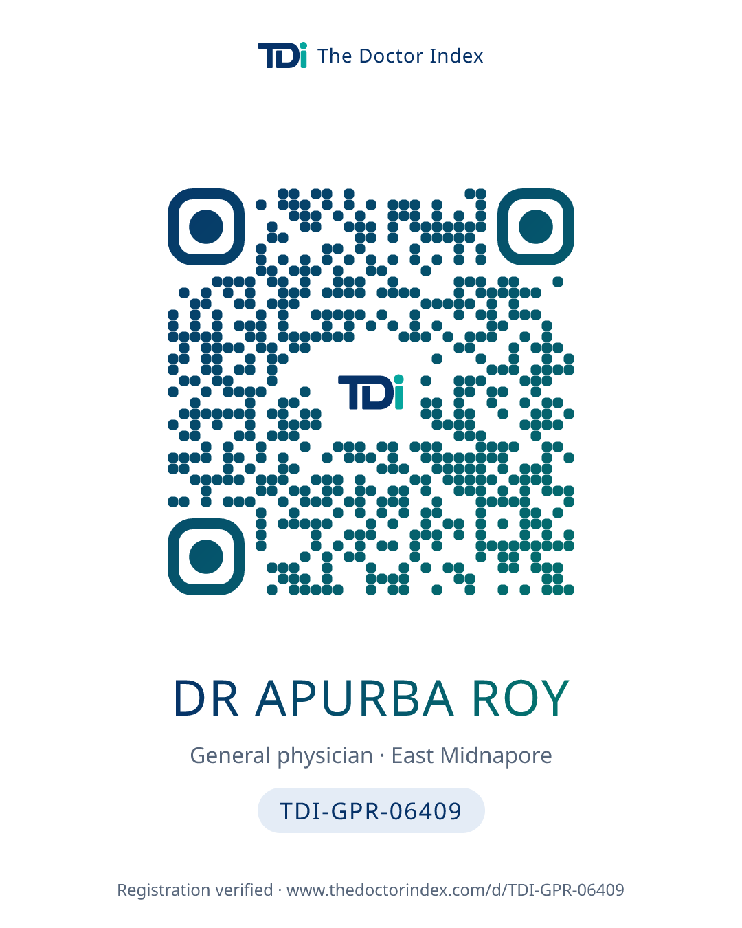 QR card for Dr Apurba Roy, TDI-GPR-06409