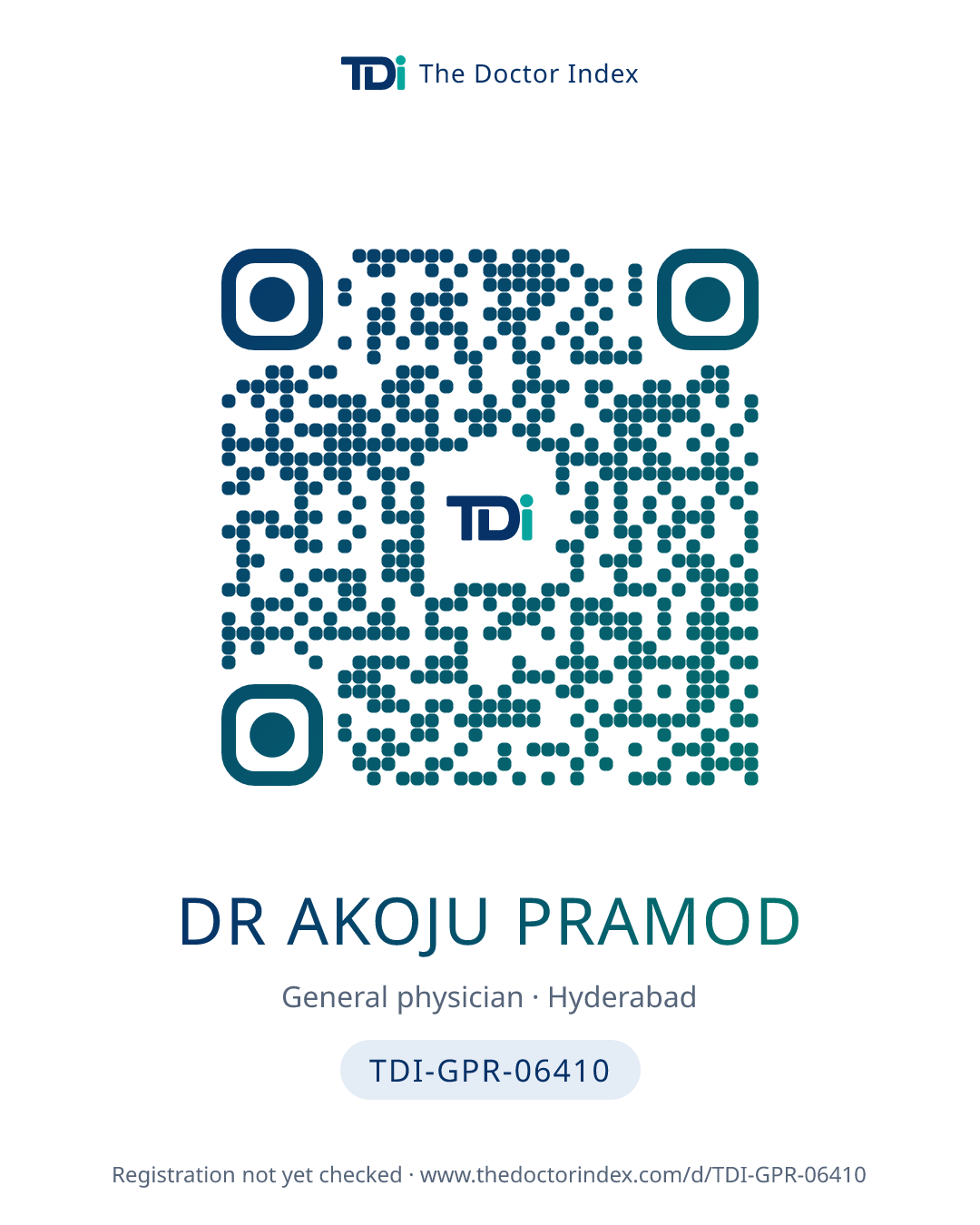 QR card for Dr Akoju Pramod, TDI-GPR-06410