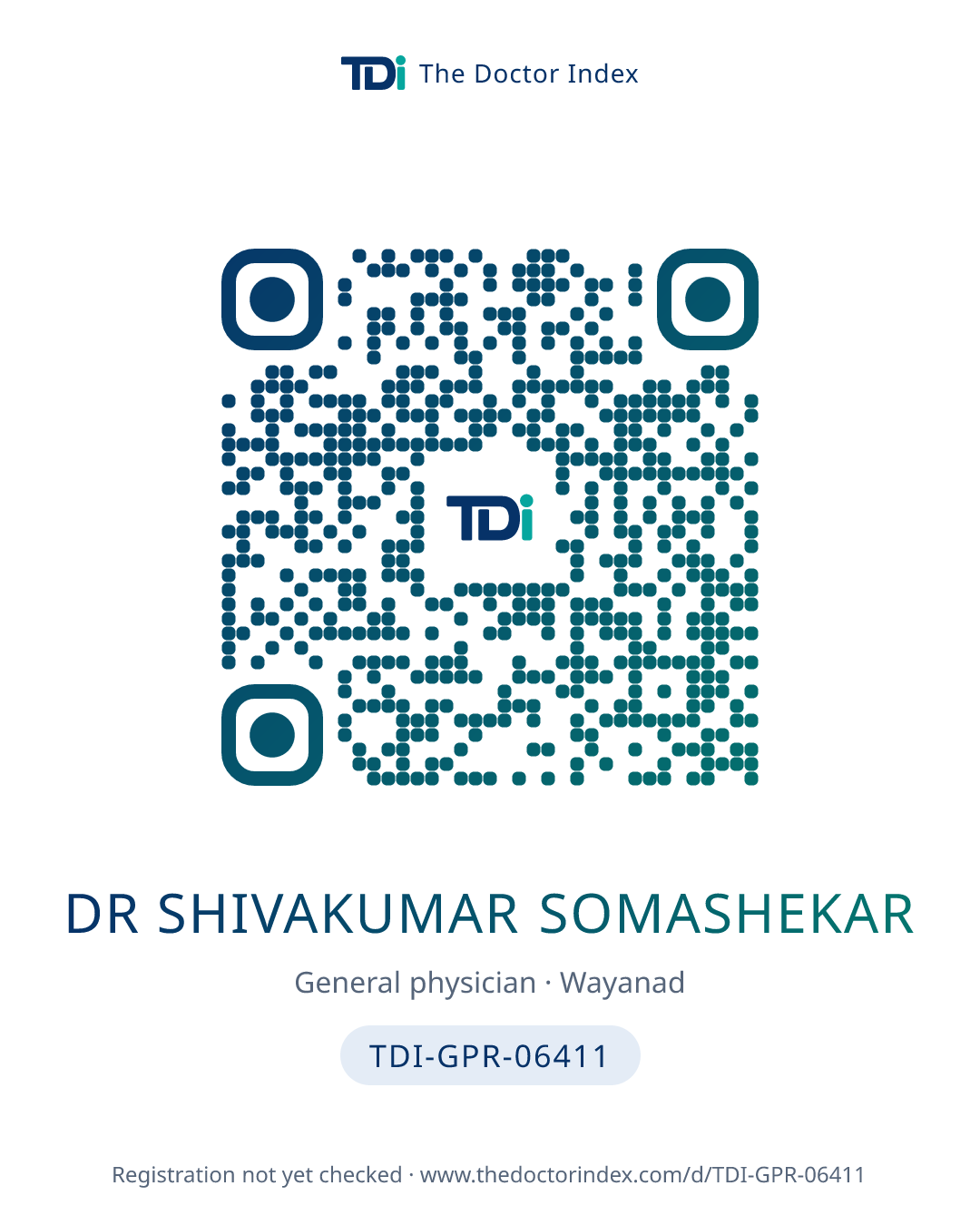 QR card for Dr Shivakumar Somashekar, TDI-GPR-06411