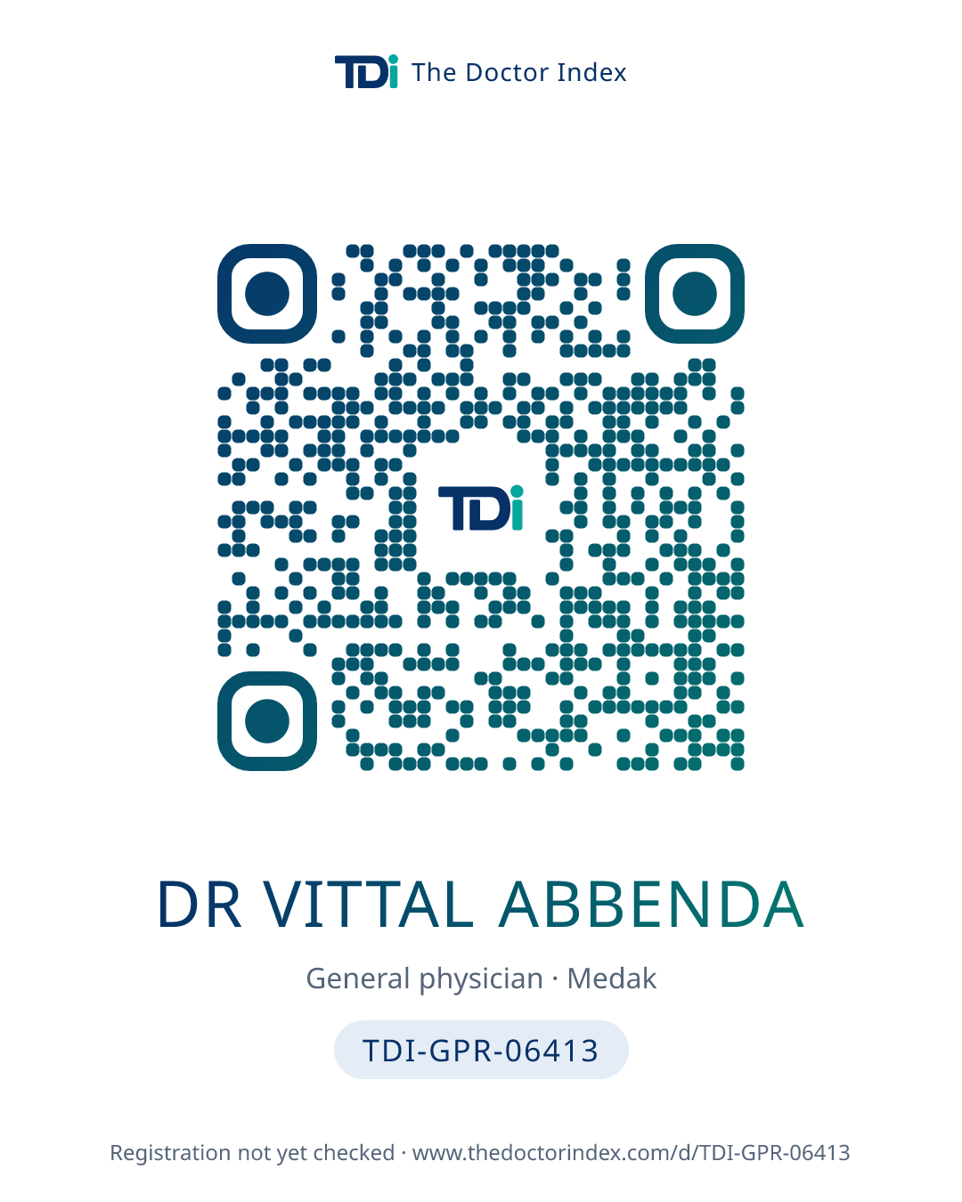QR card for Dr Vittal Abbenda, TDI-GPR-06413