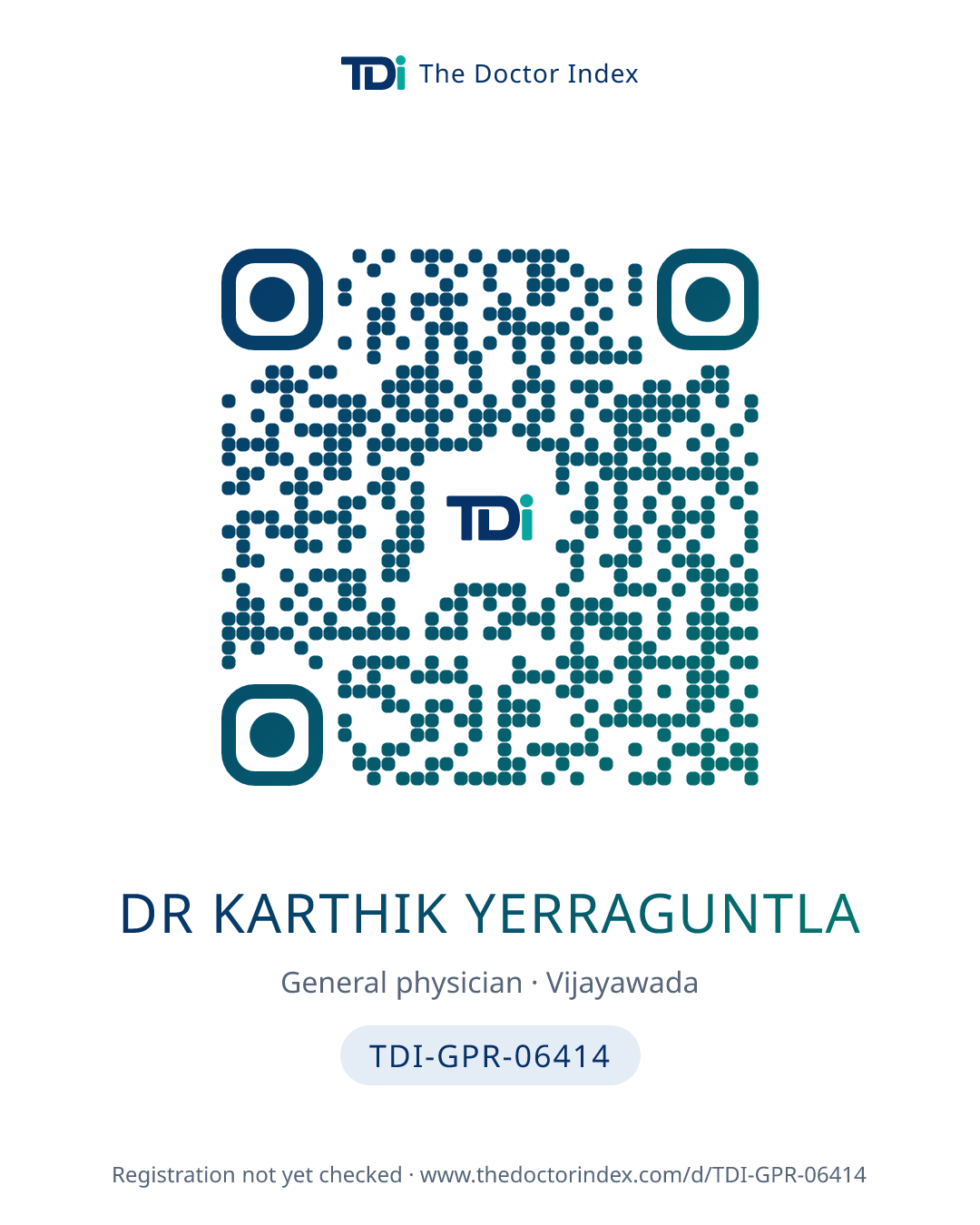 QR card for Dr Karthik Yerraguntla, TDI-GPR-06414