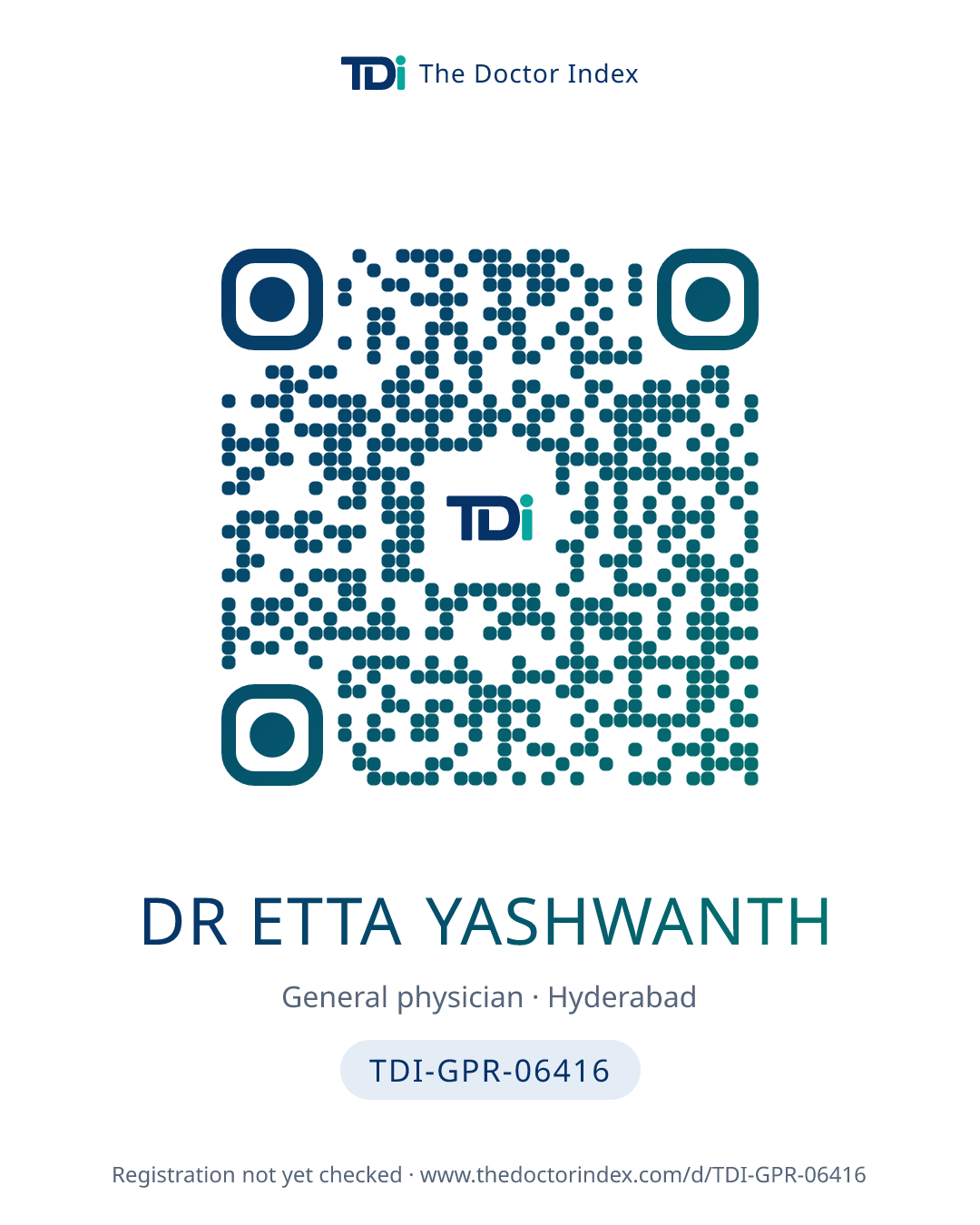 QR card for Dr Etta Yashwanth, TDI-GPR-06416