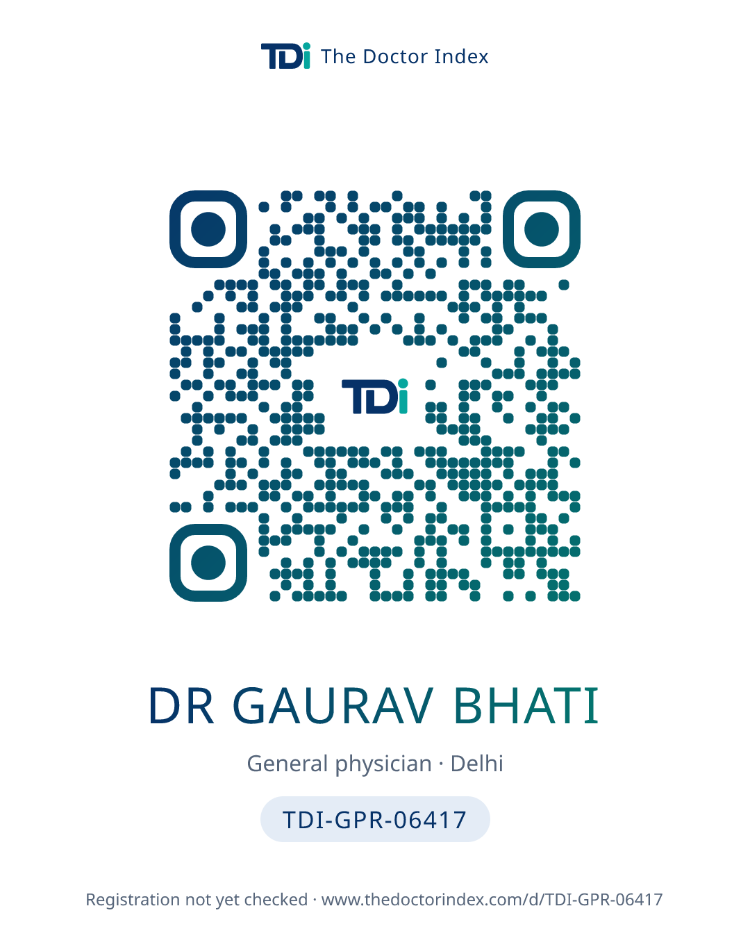 QR card for Dr Gaurav Bhati, TDI-GPR-06417