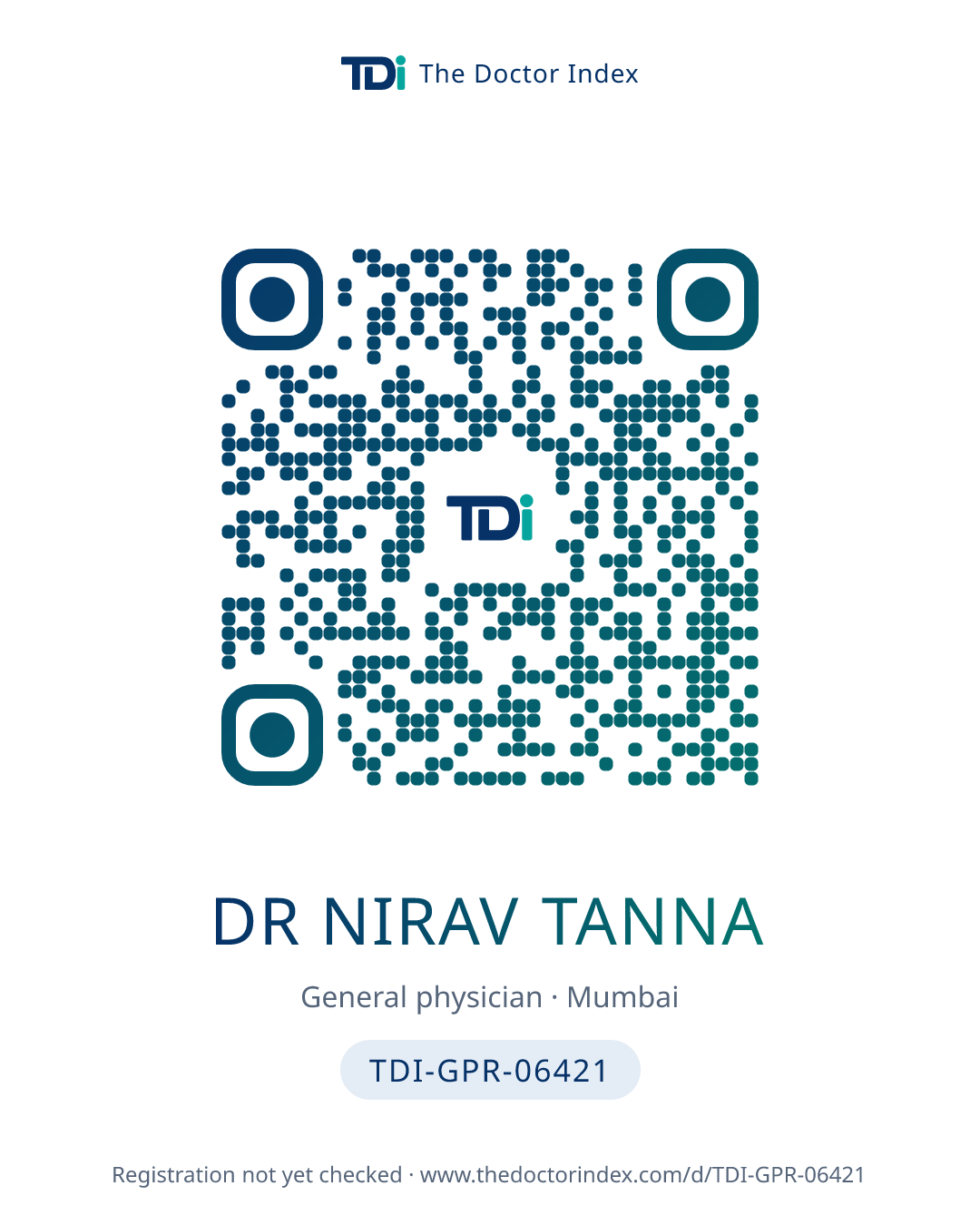QR card for Dr Nirav Tanna, TDI-GPR-06421