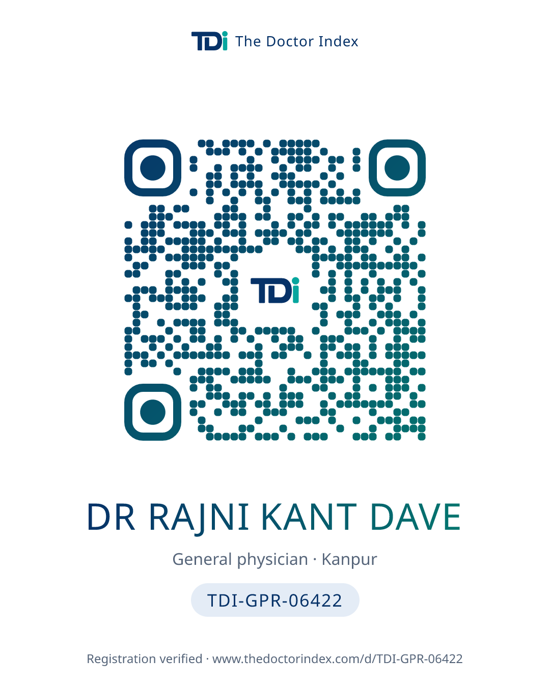 QR card for Dr Rajni Kant Dave, TDI-GPR-06422
