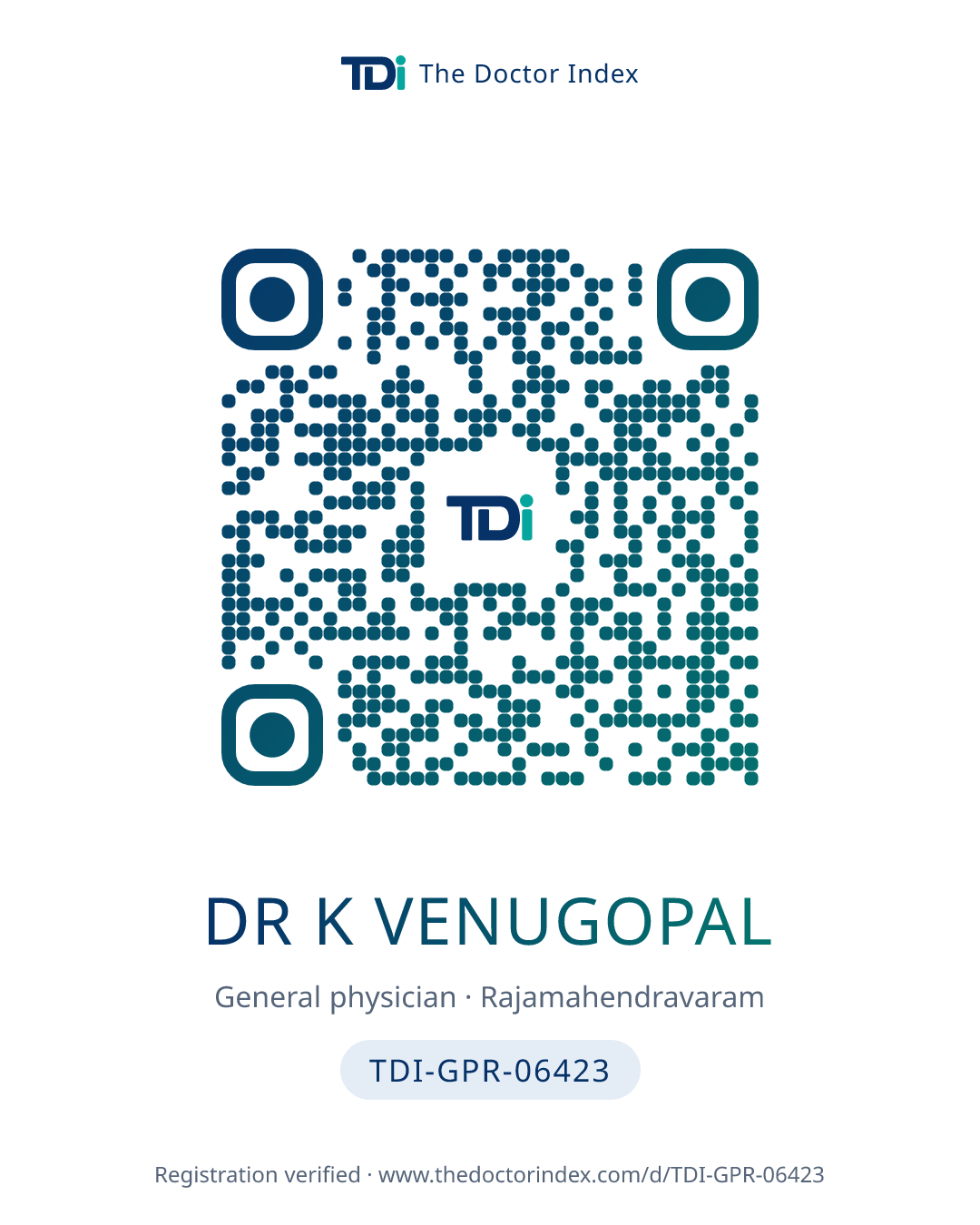 QR card for Dr K Venugopal, TDI-GPR-06423