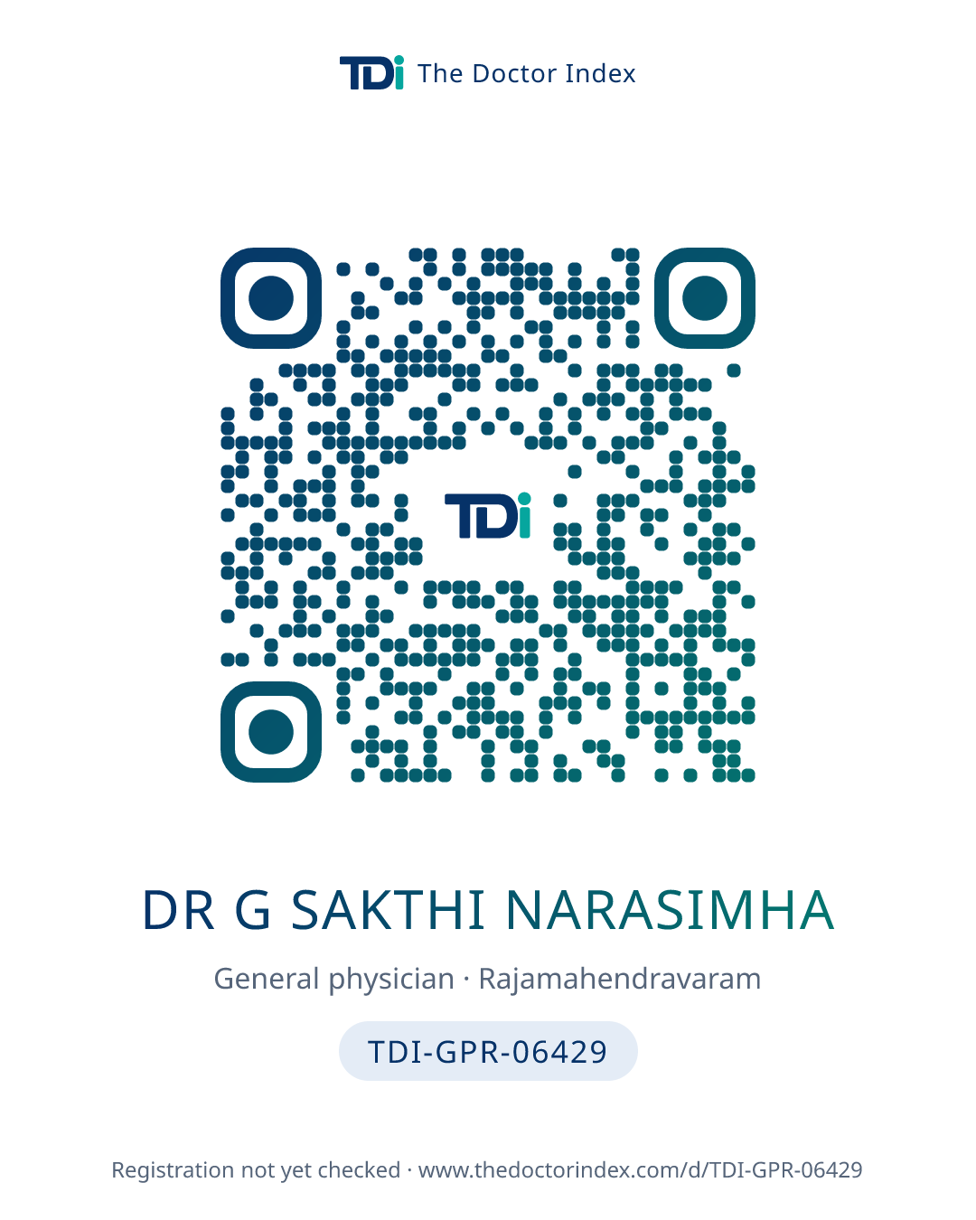 QR card for Dr G Sakthi Narasimha, TDI-GPR-06429