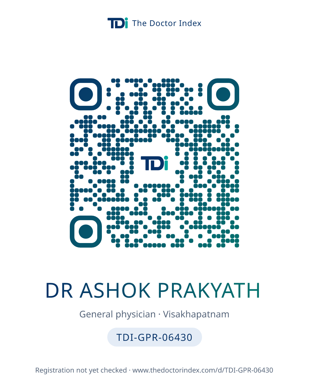 QR card for Dr Ashok Prakyath, TDI-GPR-06430