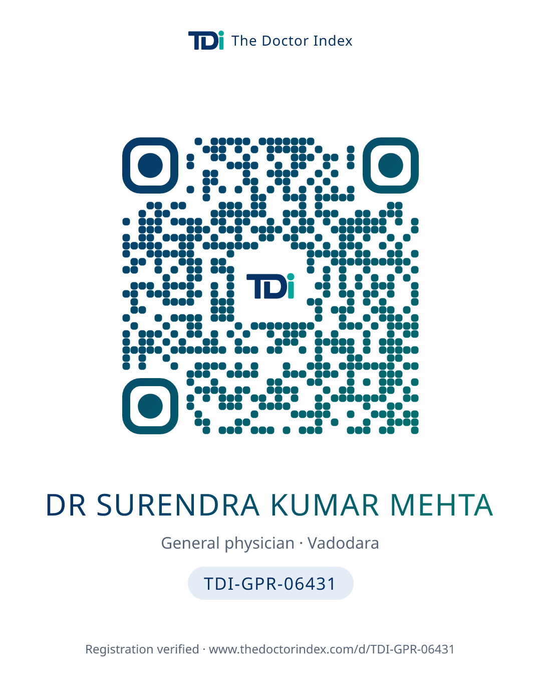 QR card for Dr Surendra Kumar Mehta, TDI-GPR-06431