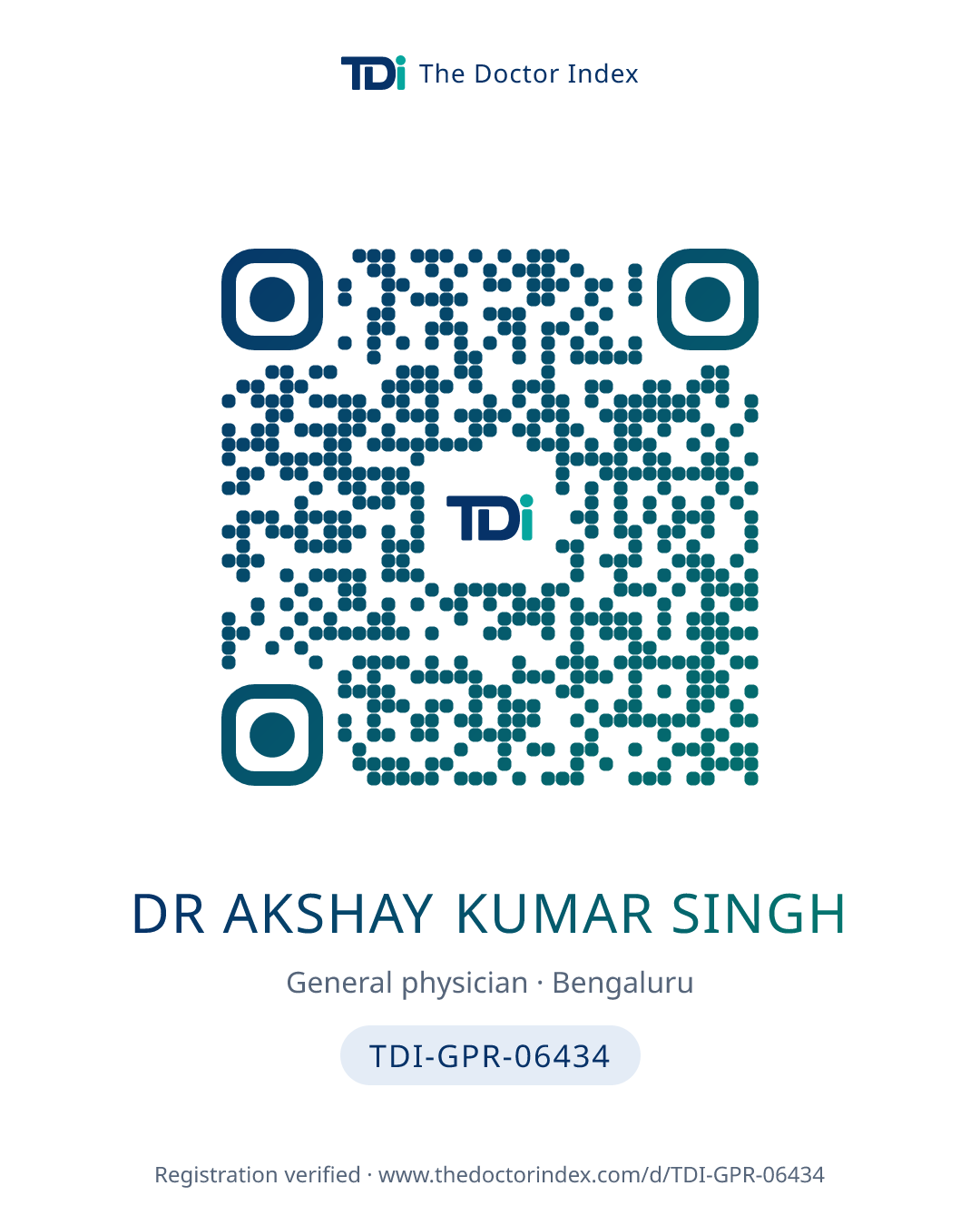 QR card for Dr Akshay Kumar Singh, TDI-GPR-06434