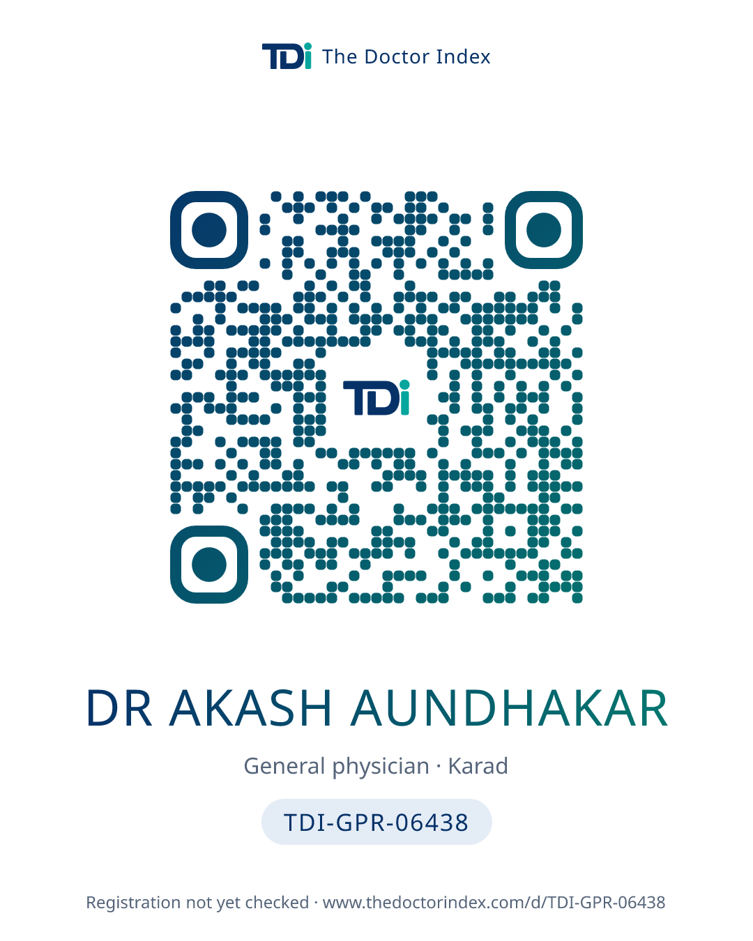 QR card for Dr Akash Aundhakar, TDI-GPR-06438