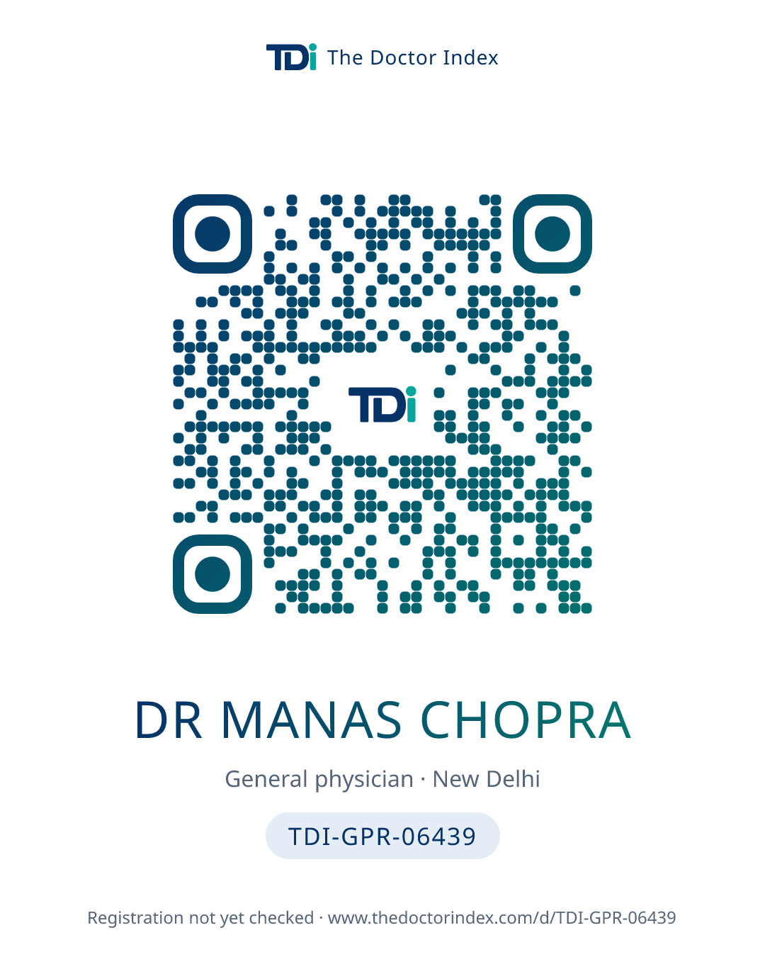 QR card for Dr Manas Chopra, TDI-GPR-06439
