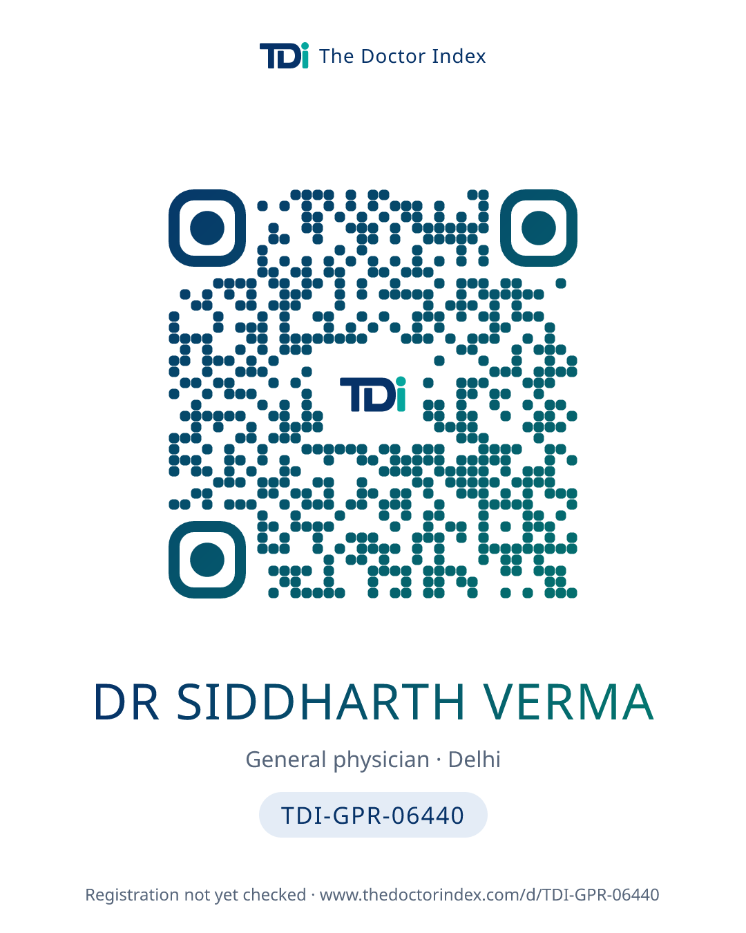 QR card for Dr Siddharth Verma, TDI-GPR-06440