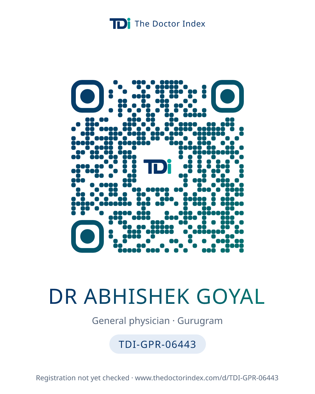 QR card for Dr Abhishek Goyal, TDI-GPR-06443