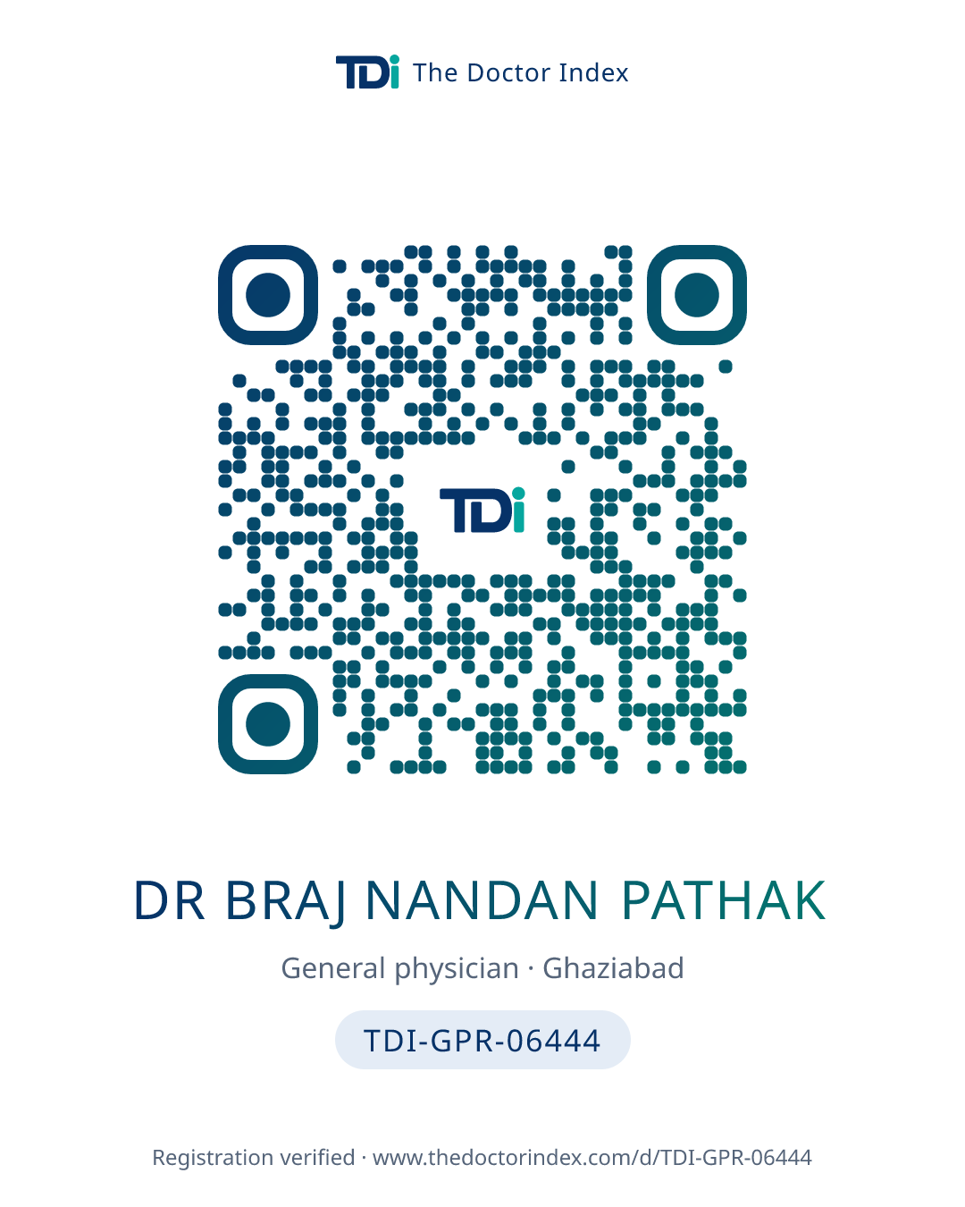 QR card for Dr Braj Nandan Pathak, TDI-GPR-06444