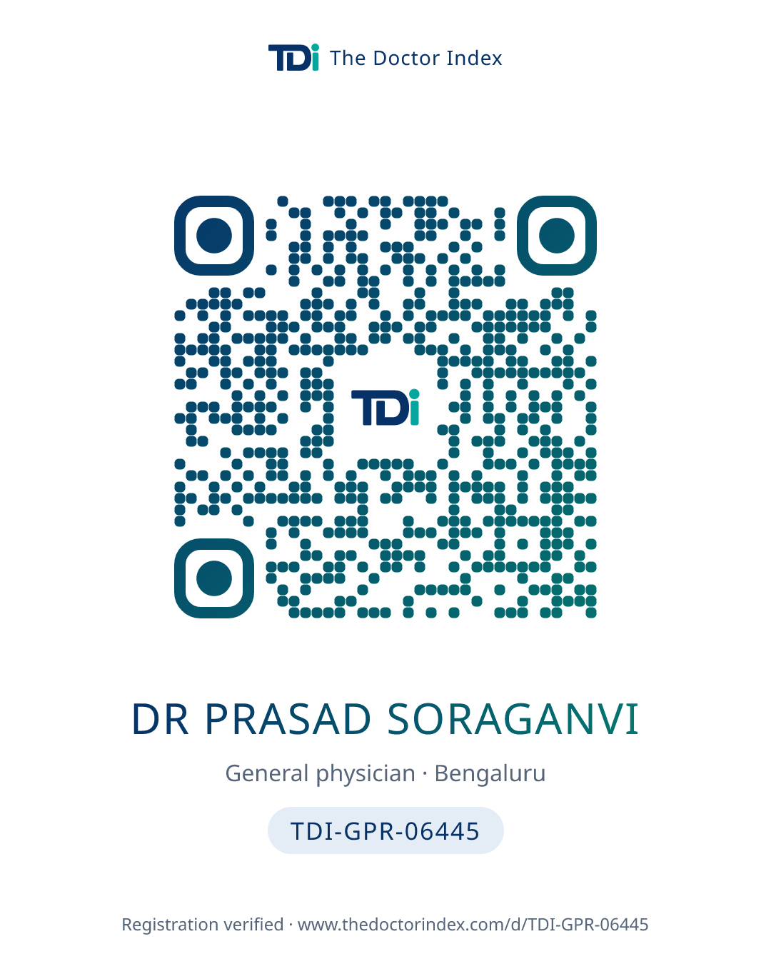 QR card for Dr Prasad Soraganvi, TDI-GPR-06445