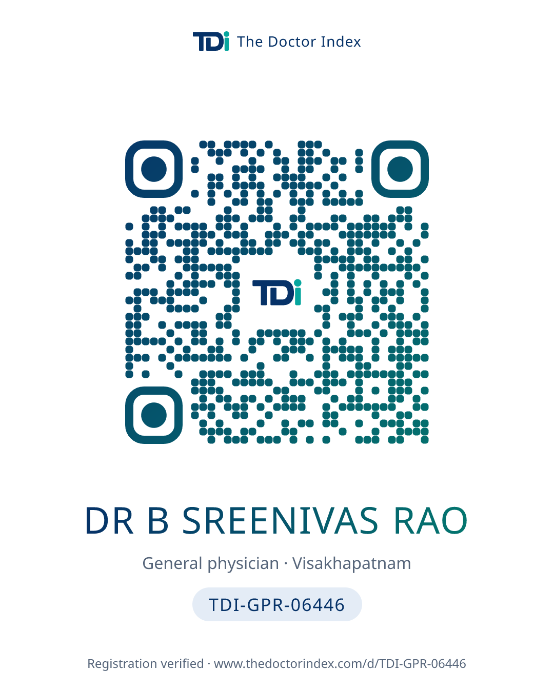 QR card for Dr B Sreenivas Rao, TDI-GPR-06446