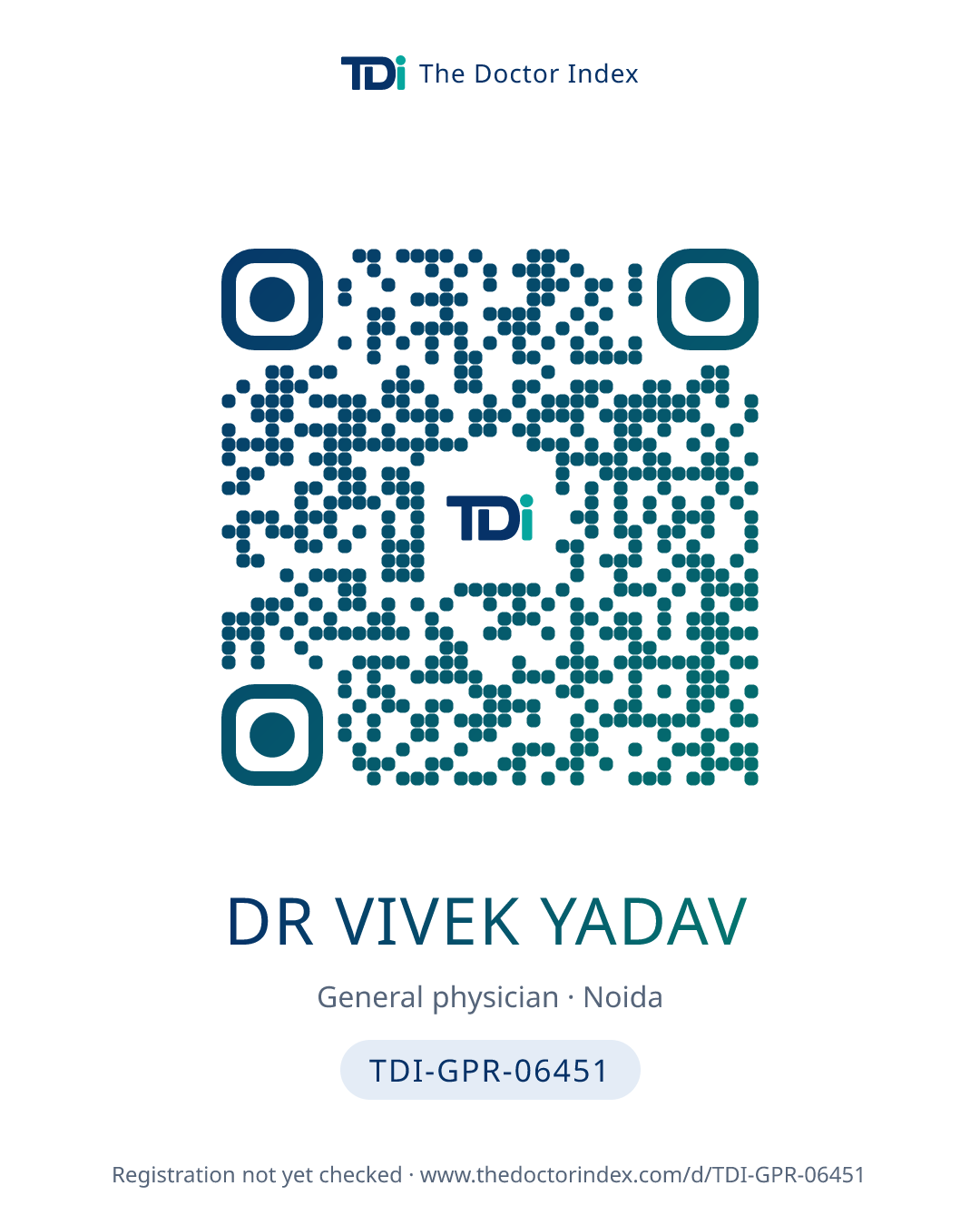 QR card for Dr Vivek Yadav, TDI-GPR-06451