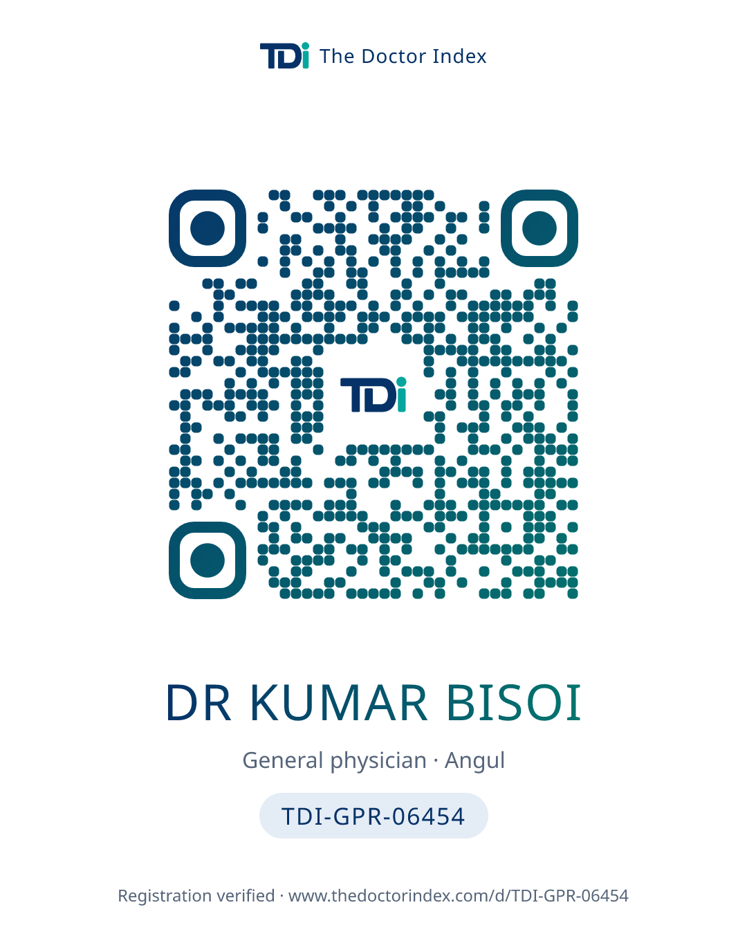 QR card for Dr Kumar Bisoi, TDI-GPR-06454