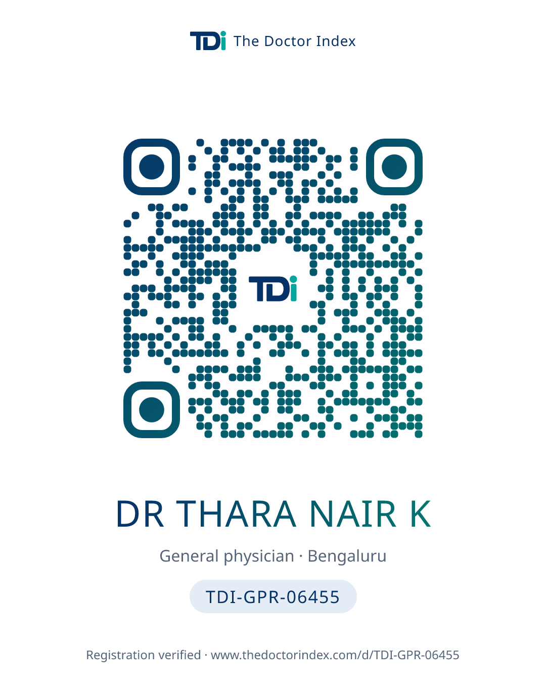 QR card for Dr Thara Nair K, TDI-GPR-06455