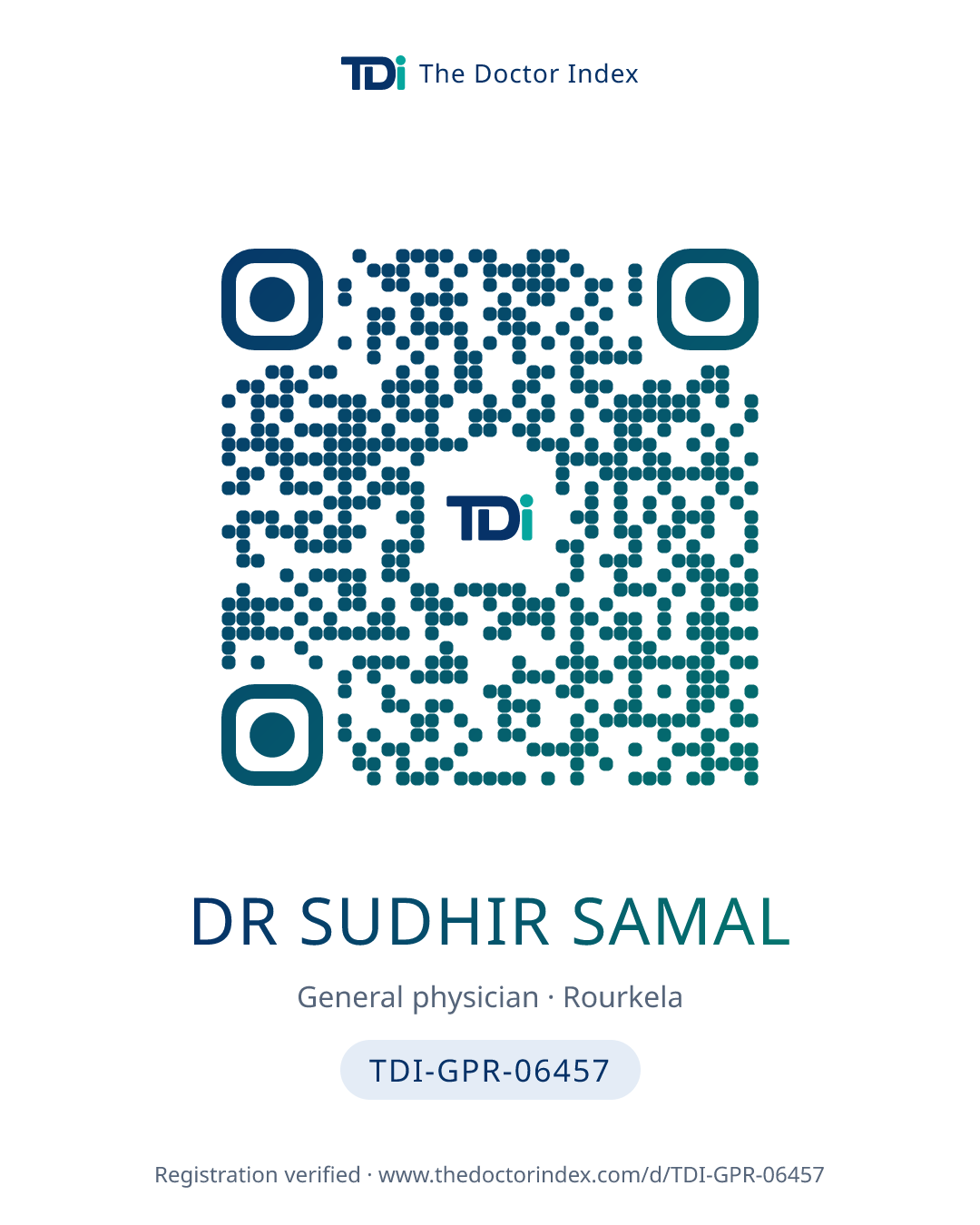 QR card for Dr Sudhir Samal, TDI-GPR-06457